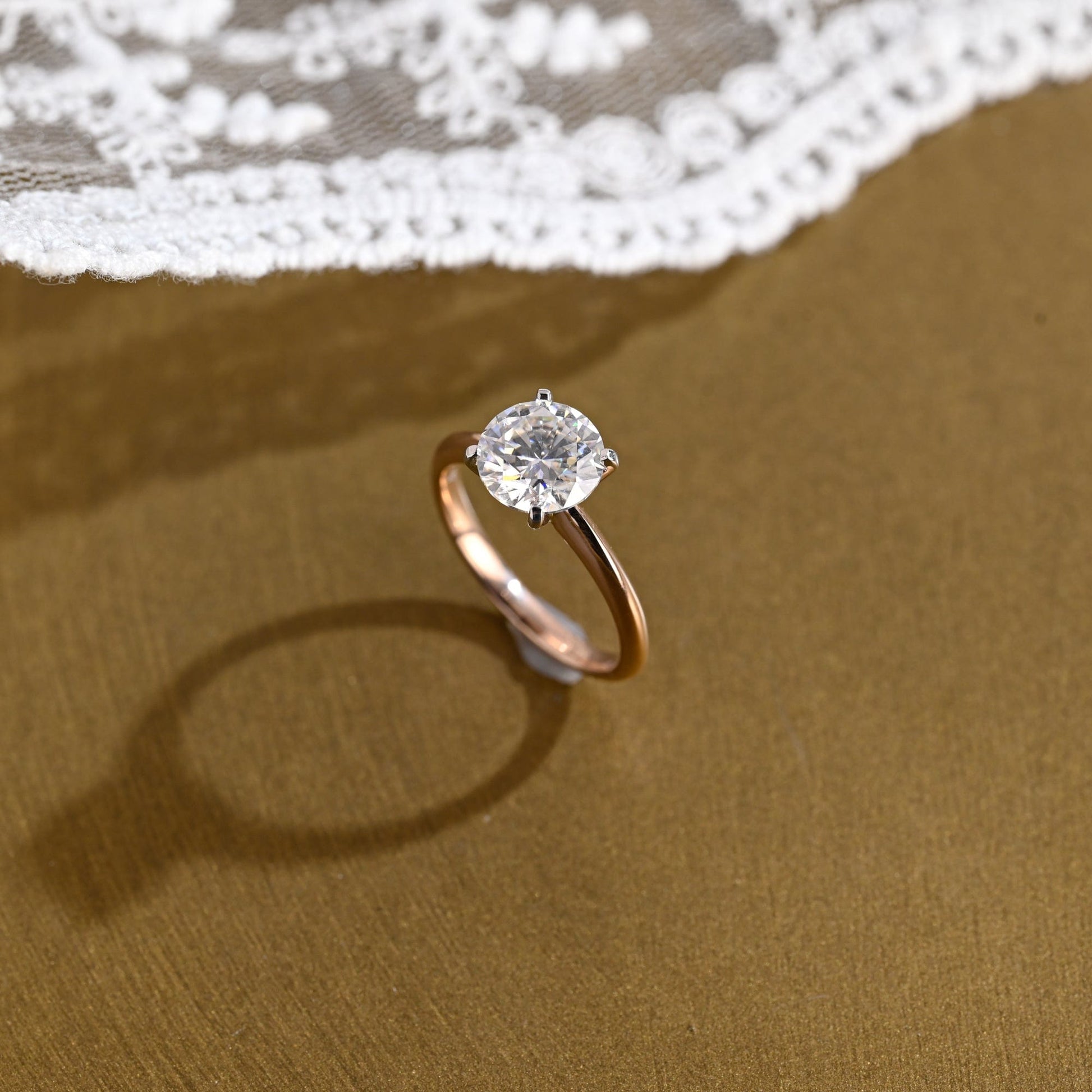 SquareJewelry round cut moissanite engagement ring Solid Gold Two Tone Knife Edge Round Cut Moissanite Engagement Ring