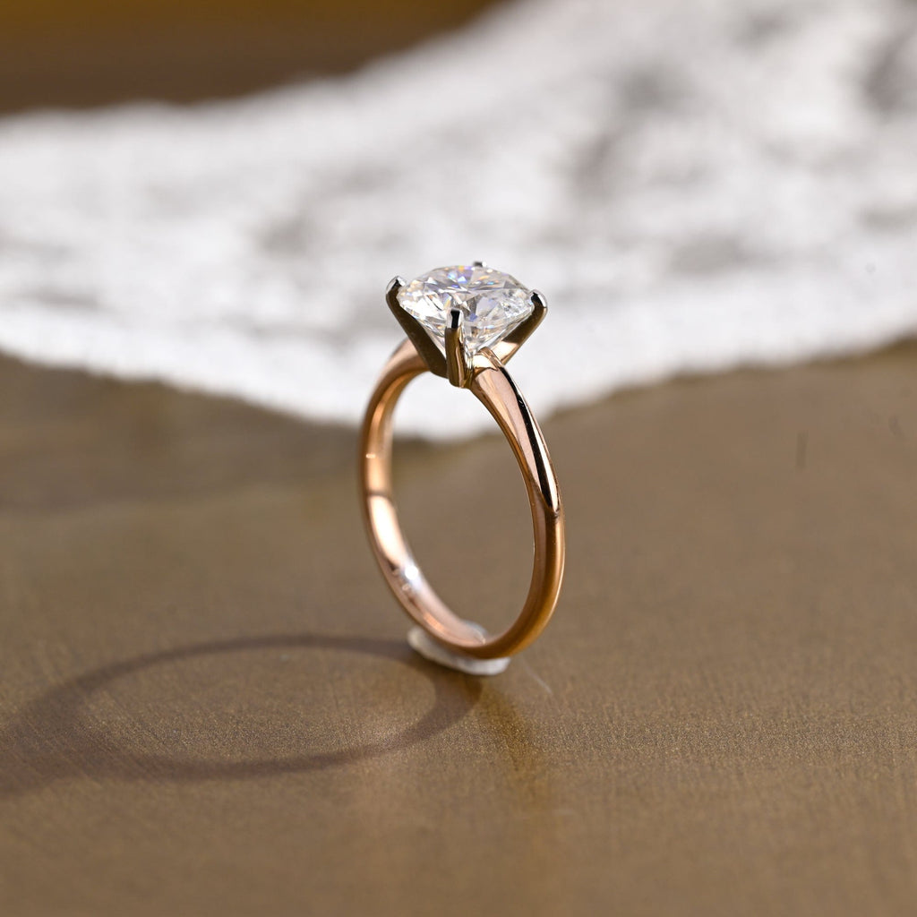 SquareJewelry round cut moissanite engagement ring Solid Gold Two Tone Knife Edge Round Cut Moissanite Engagement Ring