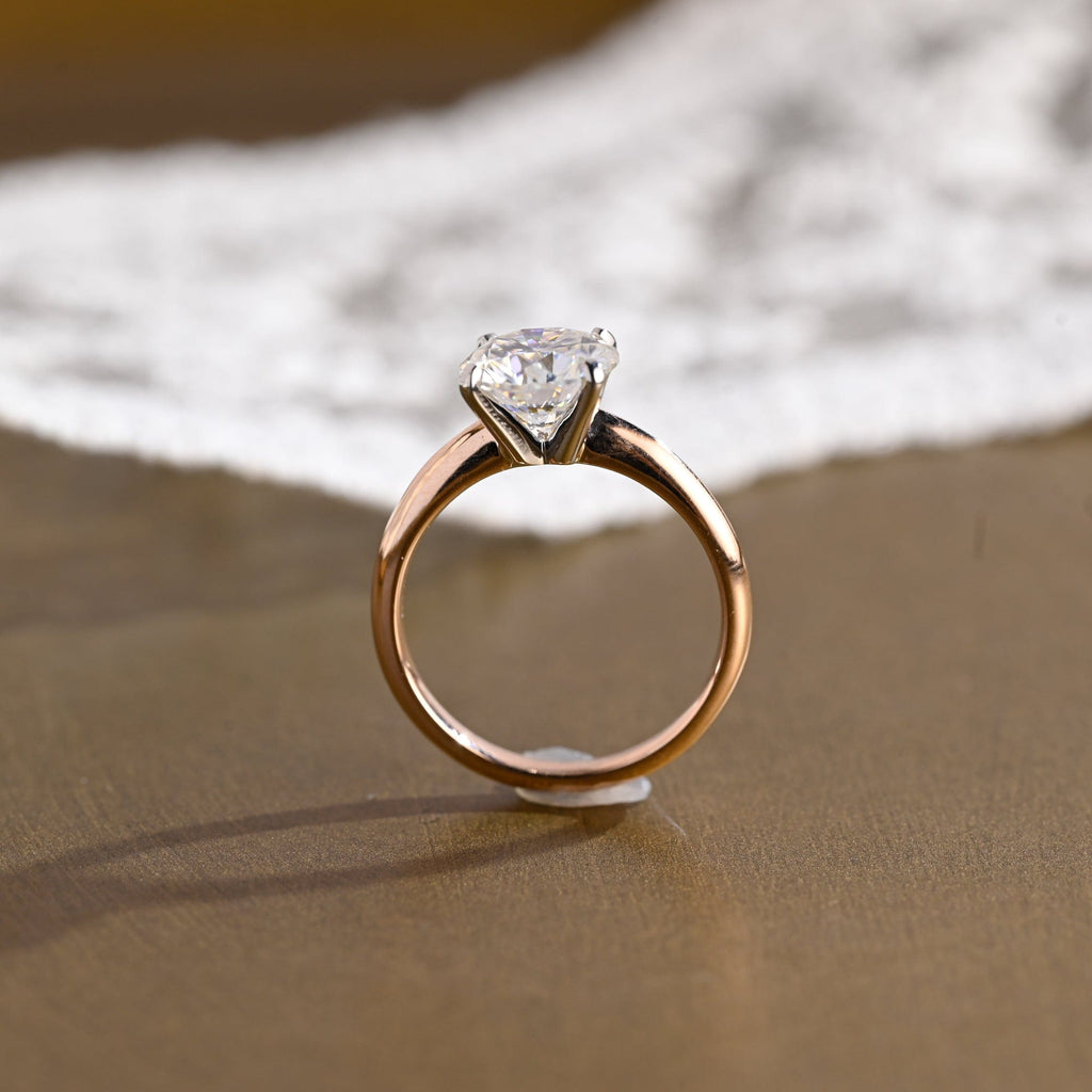 SquareJewelry round cut moissanite engagement ring Solid Gold Two Tone Knife Edge Round Cut Moissanite Engagement Ring