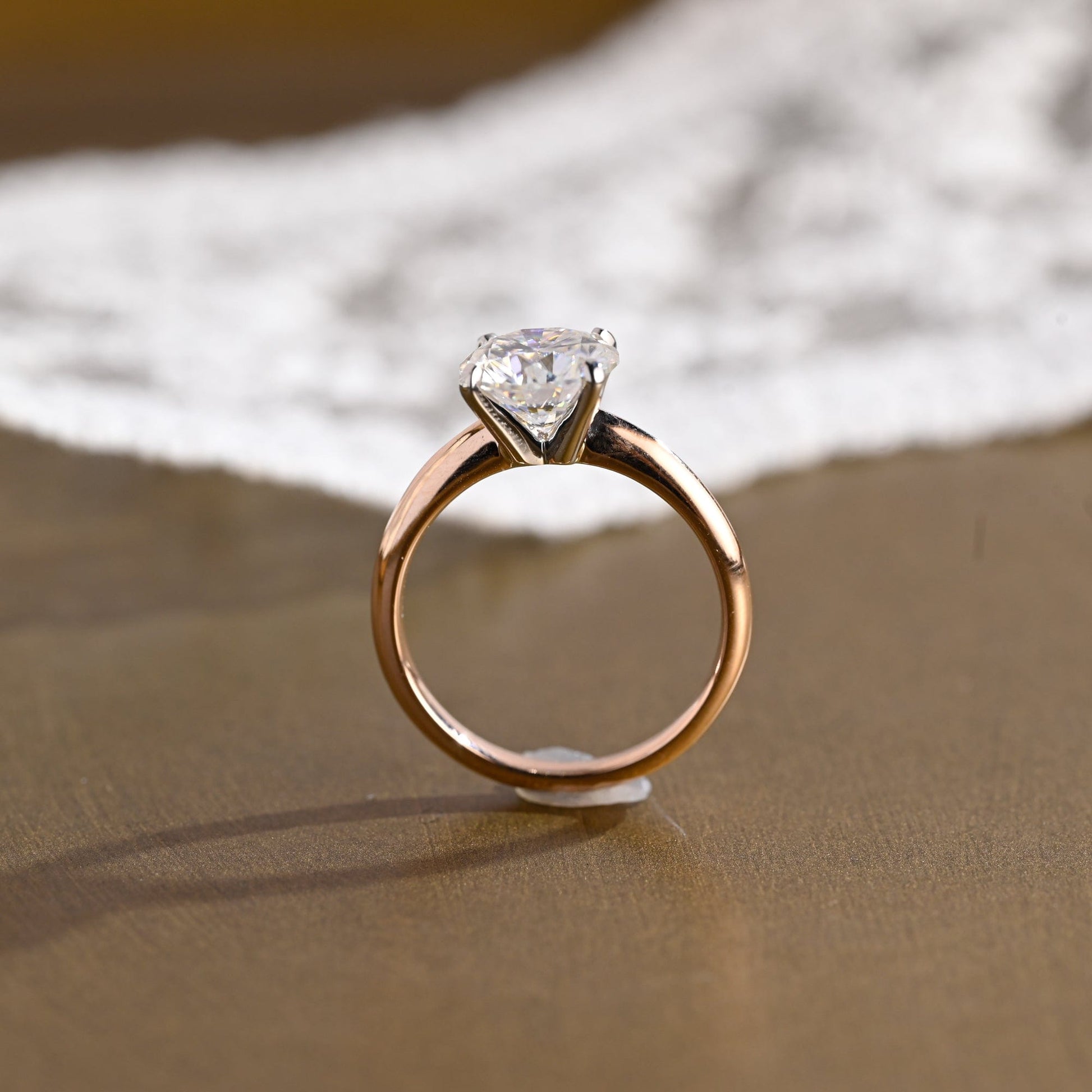 SquareJewelry round cut moissanite engagement ring Solid Gold Two Tone Knife Edge Round Cut Moissanite Engagement Ring