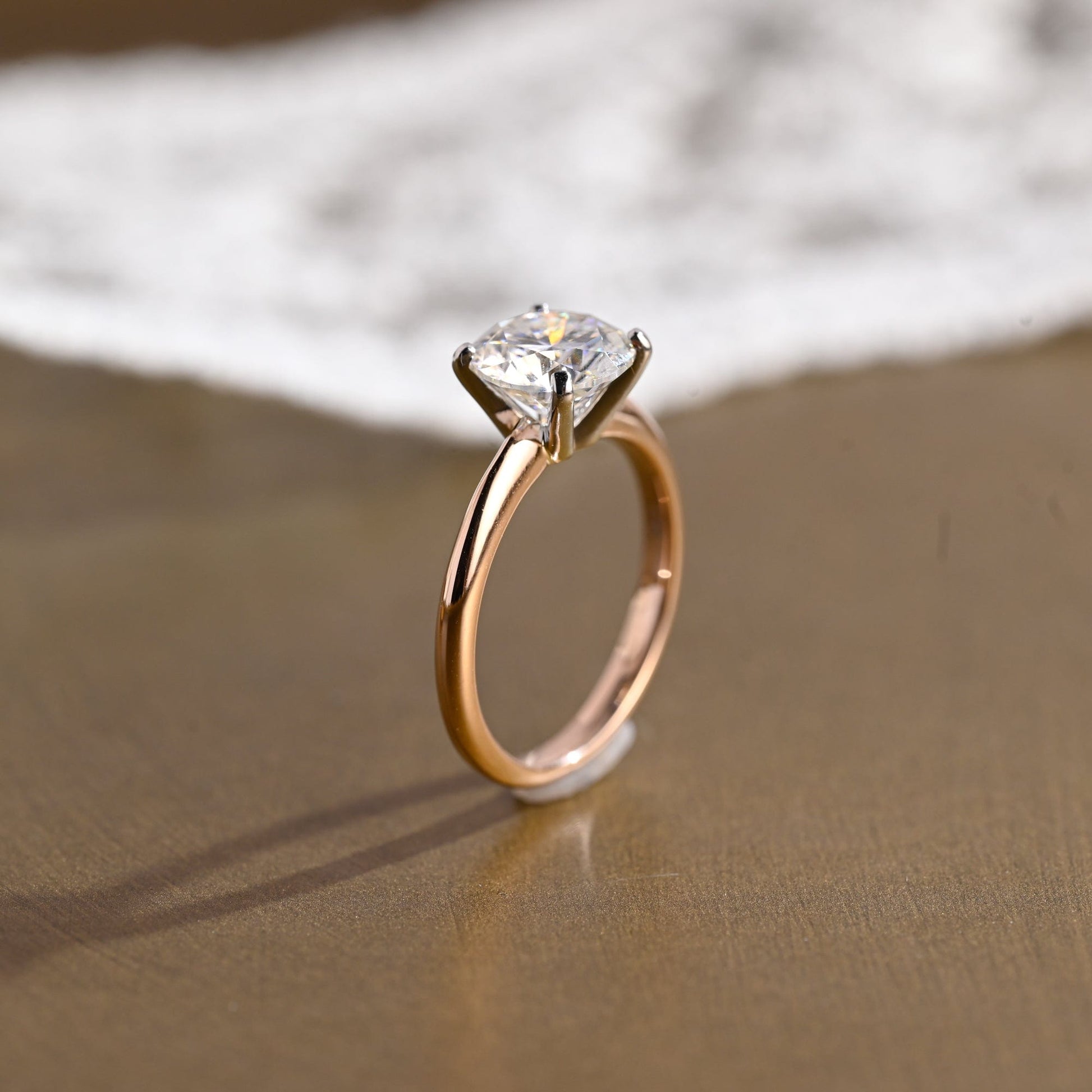 SquareJewelry round cut moissanite engagement ring Solid Gold Two Tone Knife Edge Round Cut Moissanite Engagement Ring