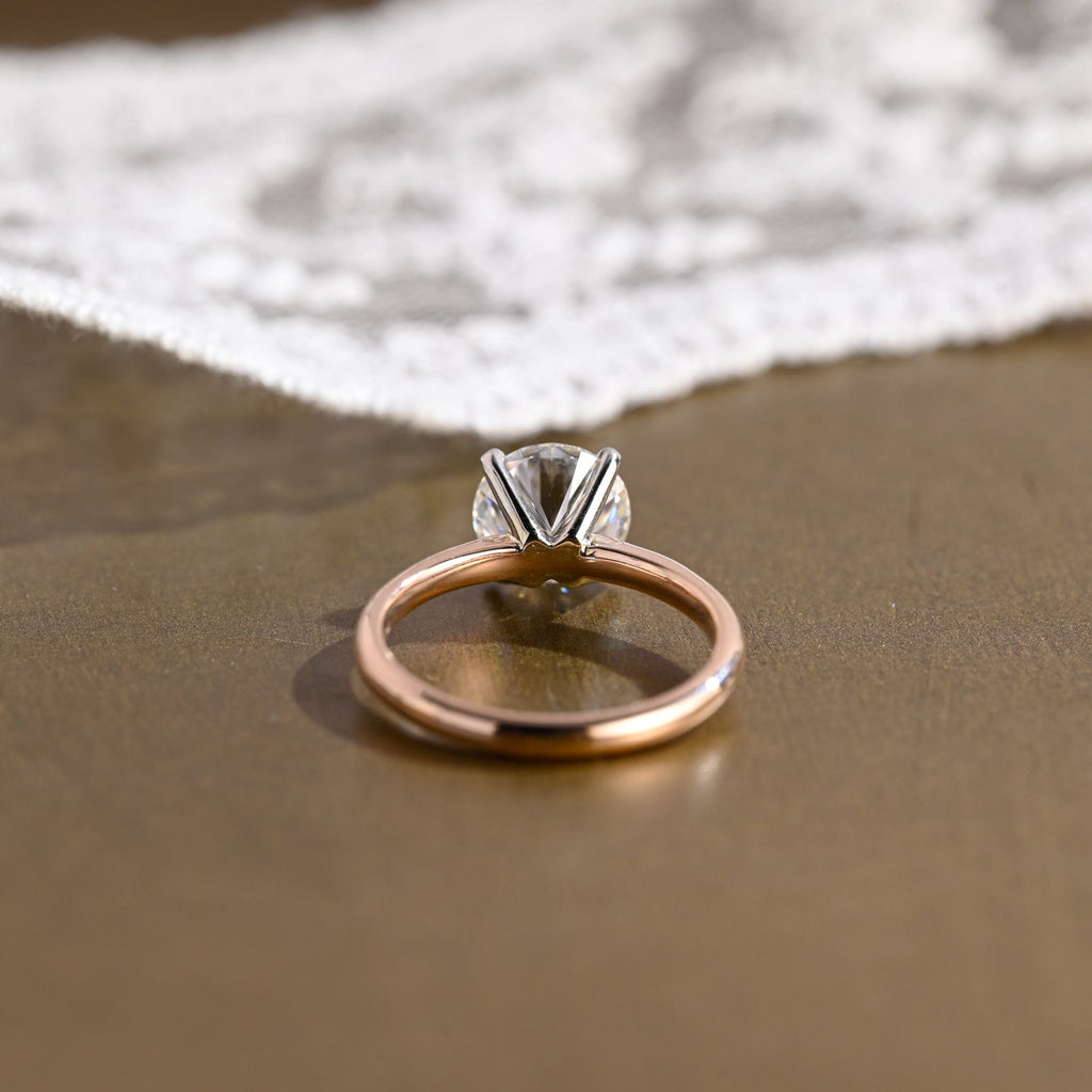 SquareJewelry round cut moissanite engagement ring Solid Gold Two Tone Knife Edge Round Cut Moissanite Engagement Ring