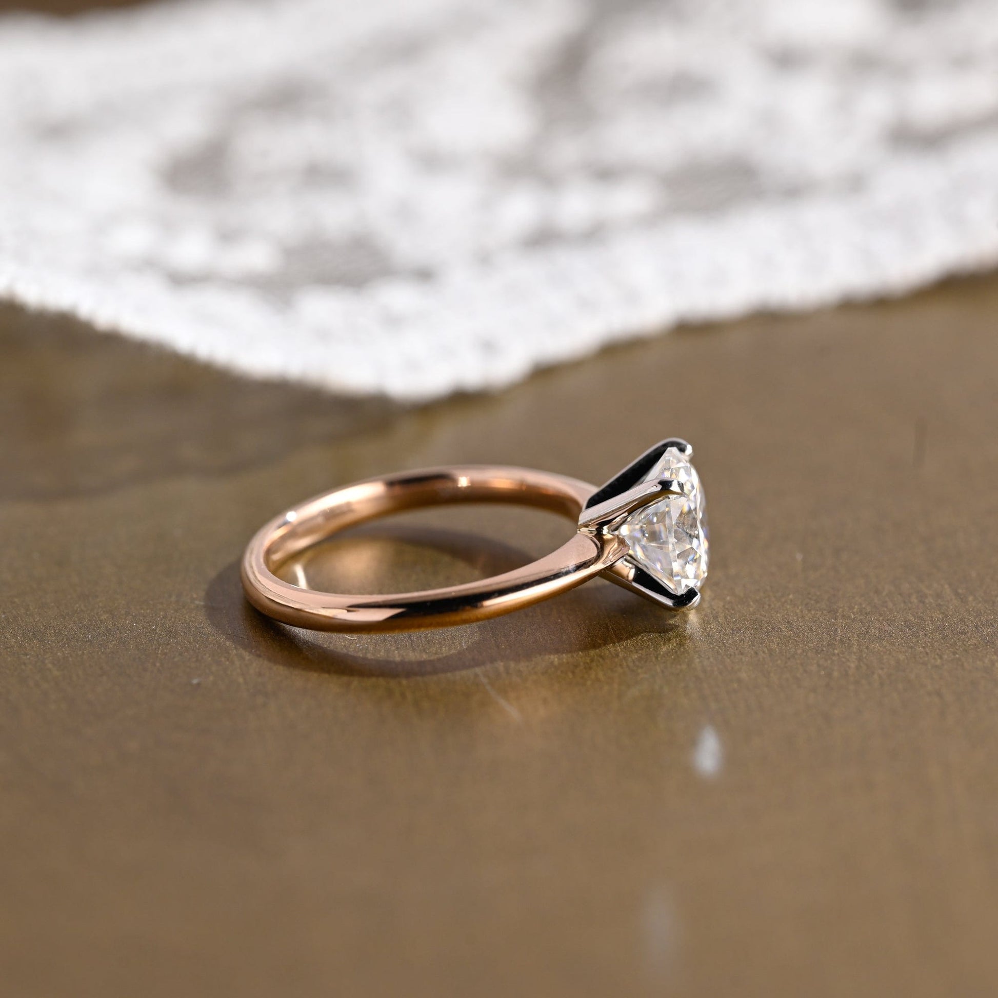 SquareJewelry round cut moissanite engagement ring Solid Gold Two Tone Knife Edge Round Cut Moissanite Engagement Ring