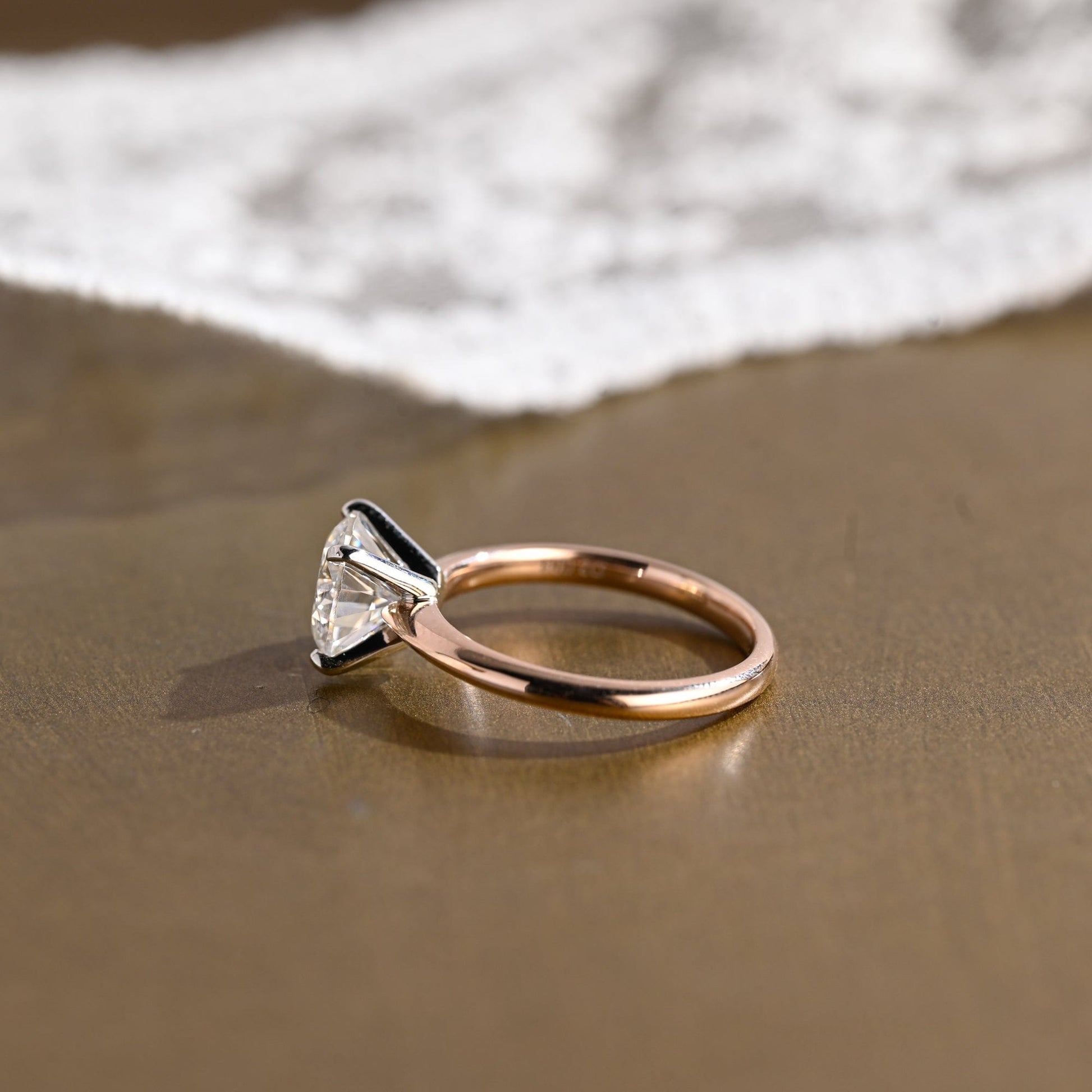 SquareJewelry round cut moissanite engagement ring Solid Gold Two Tone Knife Edge Round Cut Moissanite Engagement Ring