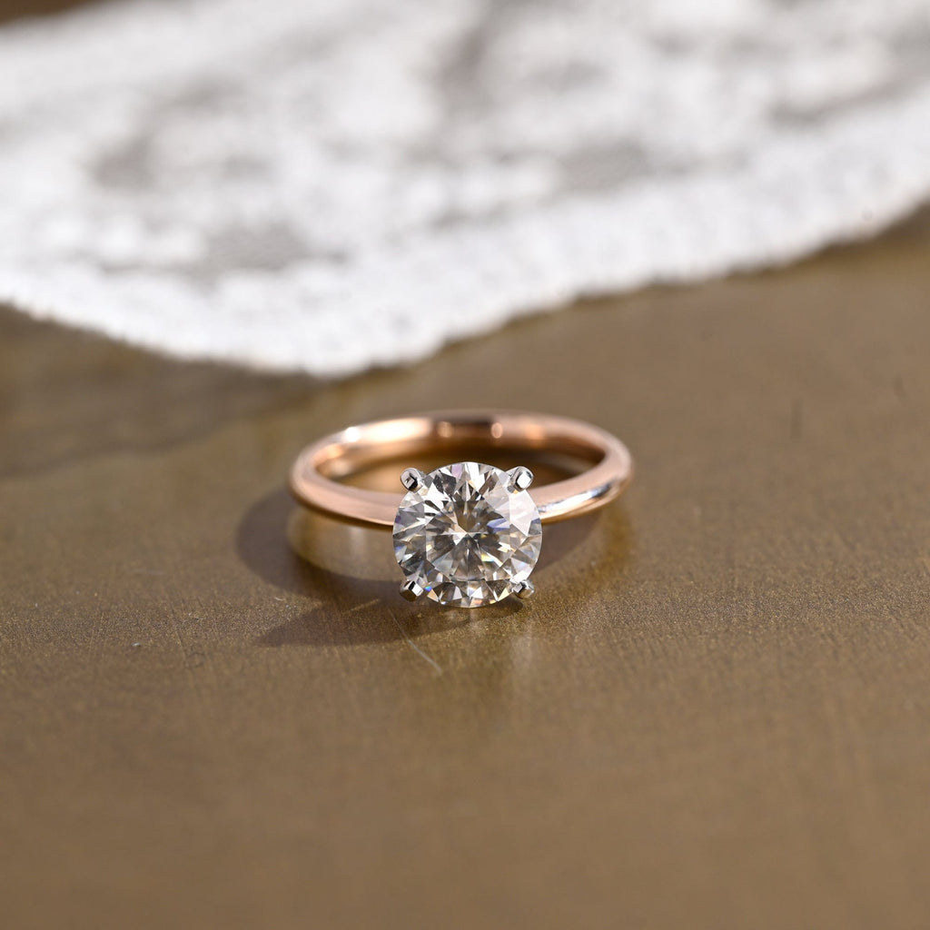 SquareJewelry round cut moissanite engagement ring Solid Gold Two Tone Knife Edge Round Cut Moissanite Engagement Ring