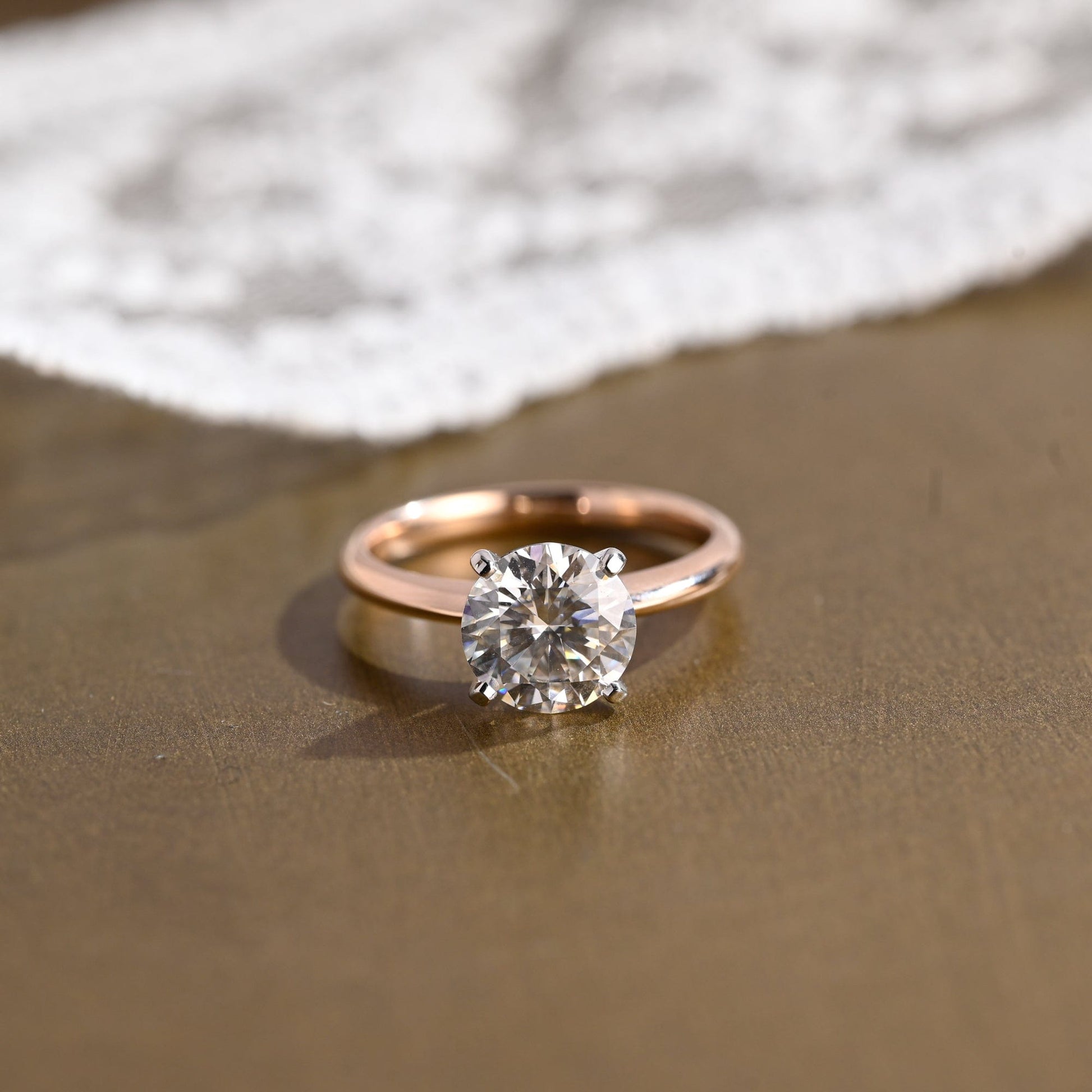 SquareJewelry round cut moissanite engagement ring Solid Gold Two Tone Knife Edge Round Cut Moissanite Engagement Ring