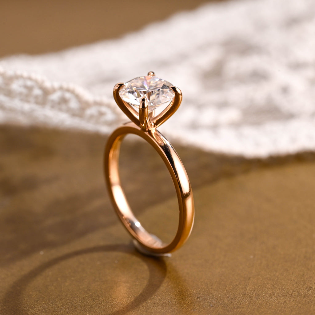 SquareJewelry round cut moissanite engagement ring Solitaire Round Cut Moissanite Engagement Ring