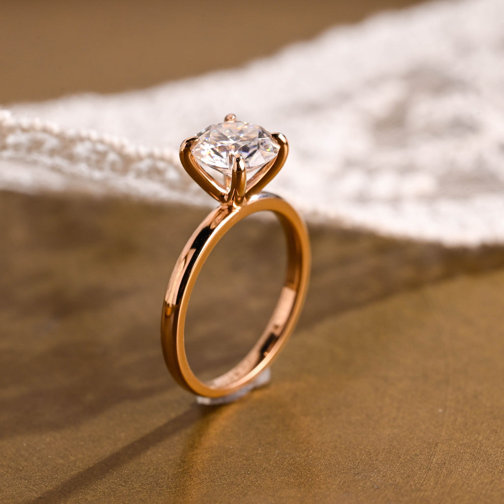 SquareJewelry round cut moissanite engagement ring Solitaire Round Cut Moissanite Engagement Ring