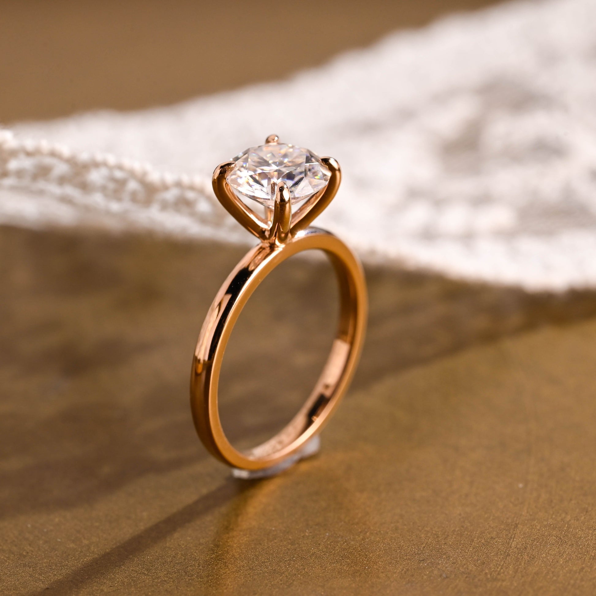 SquareJewelry round cut moissanite engagement ring Solitaire Round Cut Moissanite Engagement Ring