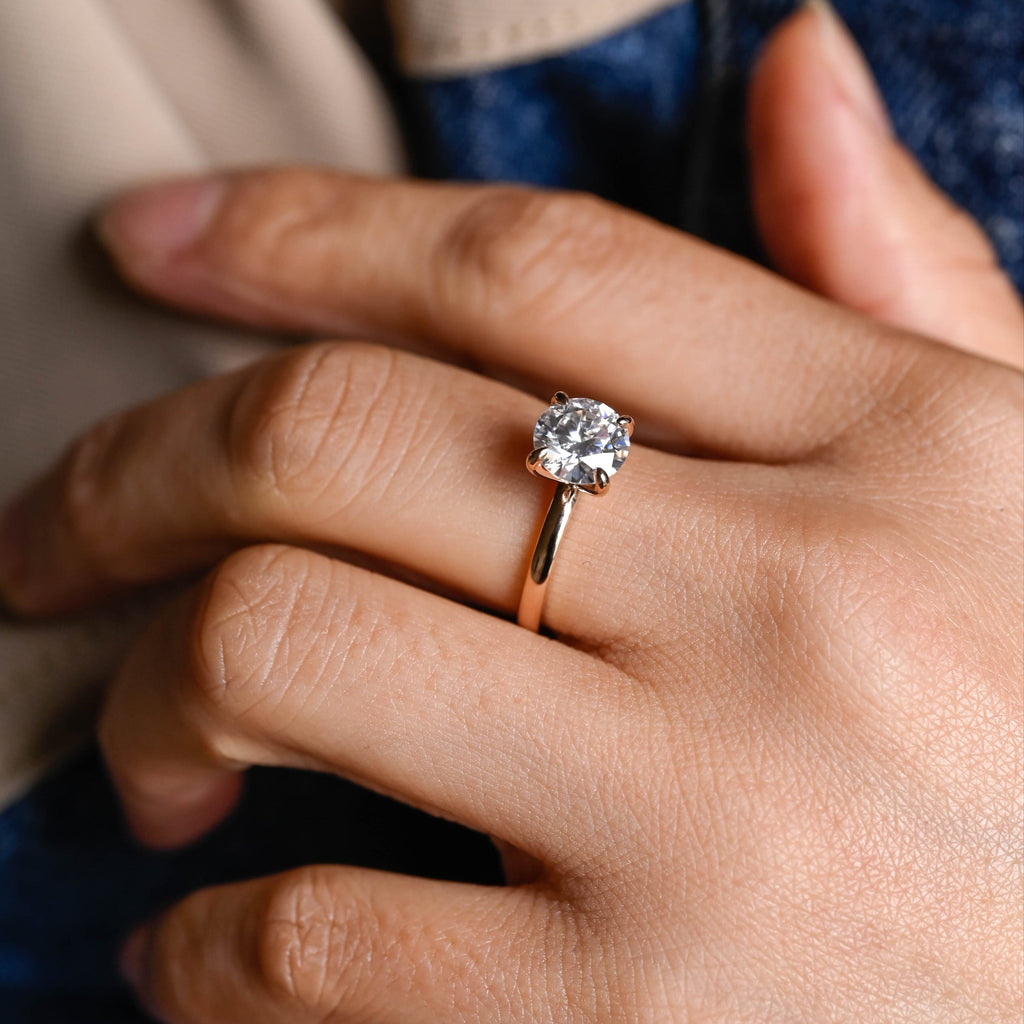 SquareJewelry round cut moissanite engagement ring Solitaire Round Cut Moissanite Engagement Ring