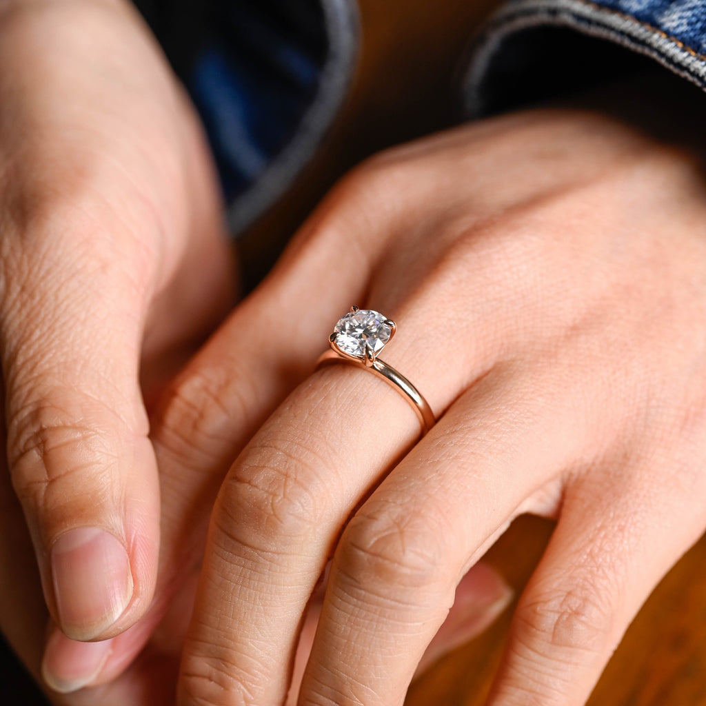 SquareJewelry round cut moissanite engagement ring Solitaire Round Cut Moissanite Engagement Ring