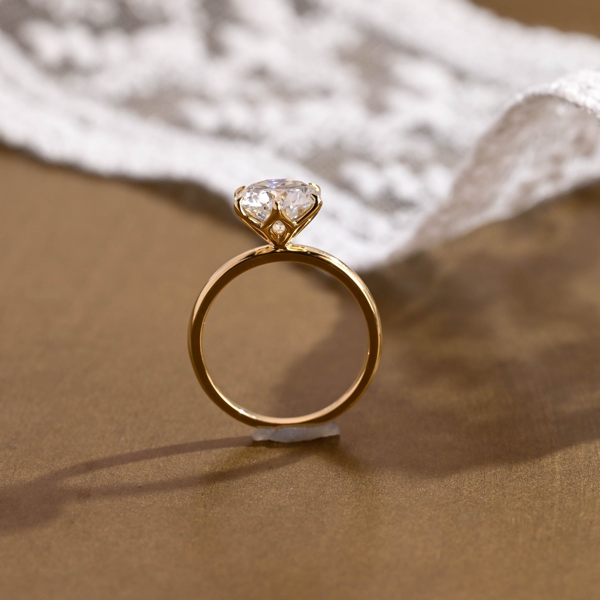 SquareJewelry round cut moissanite engagement ring Solitaire Tulip Round Cut Moissanite Engagement Ring