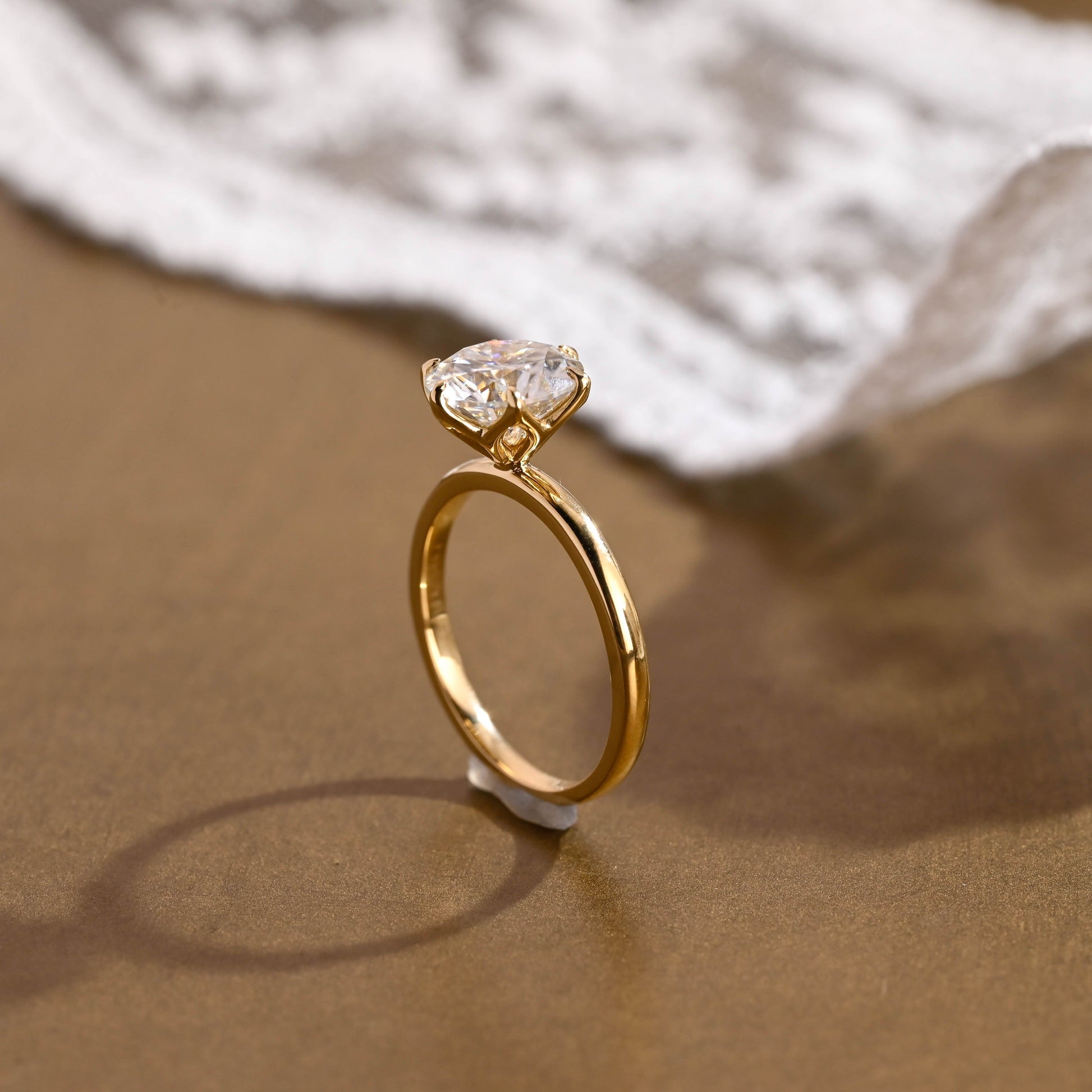 SquareJewelry round cut moissanite engagement ring Solitaire Tulip Round Cut Moissanite Engagement Ring