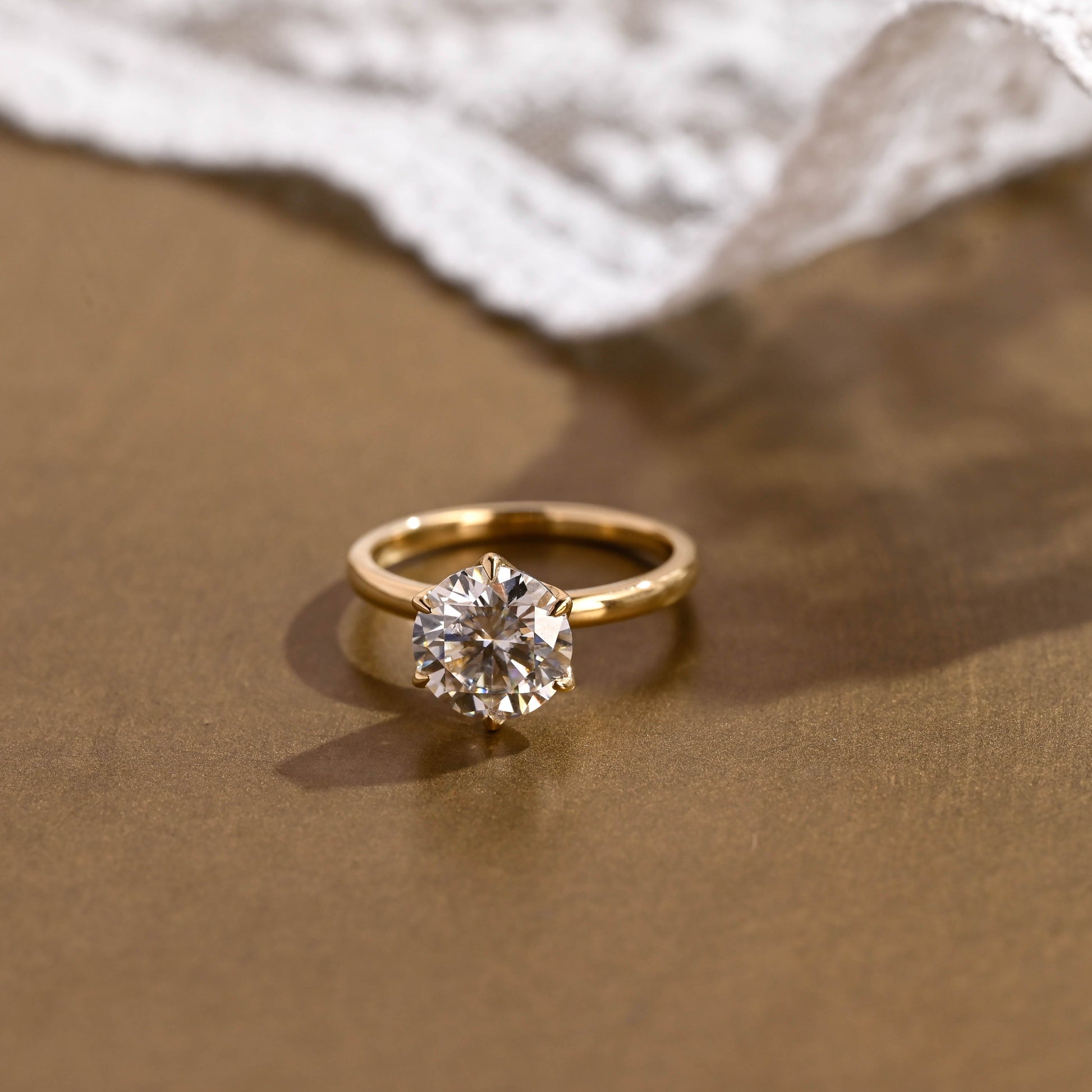 SquareJewelry round cut moissanite engagement ring Solitaire Tulip Round Cut Moissanite Engagement Ring