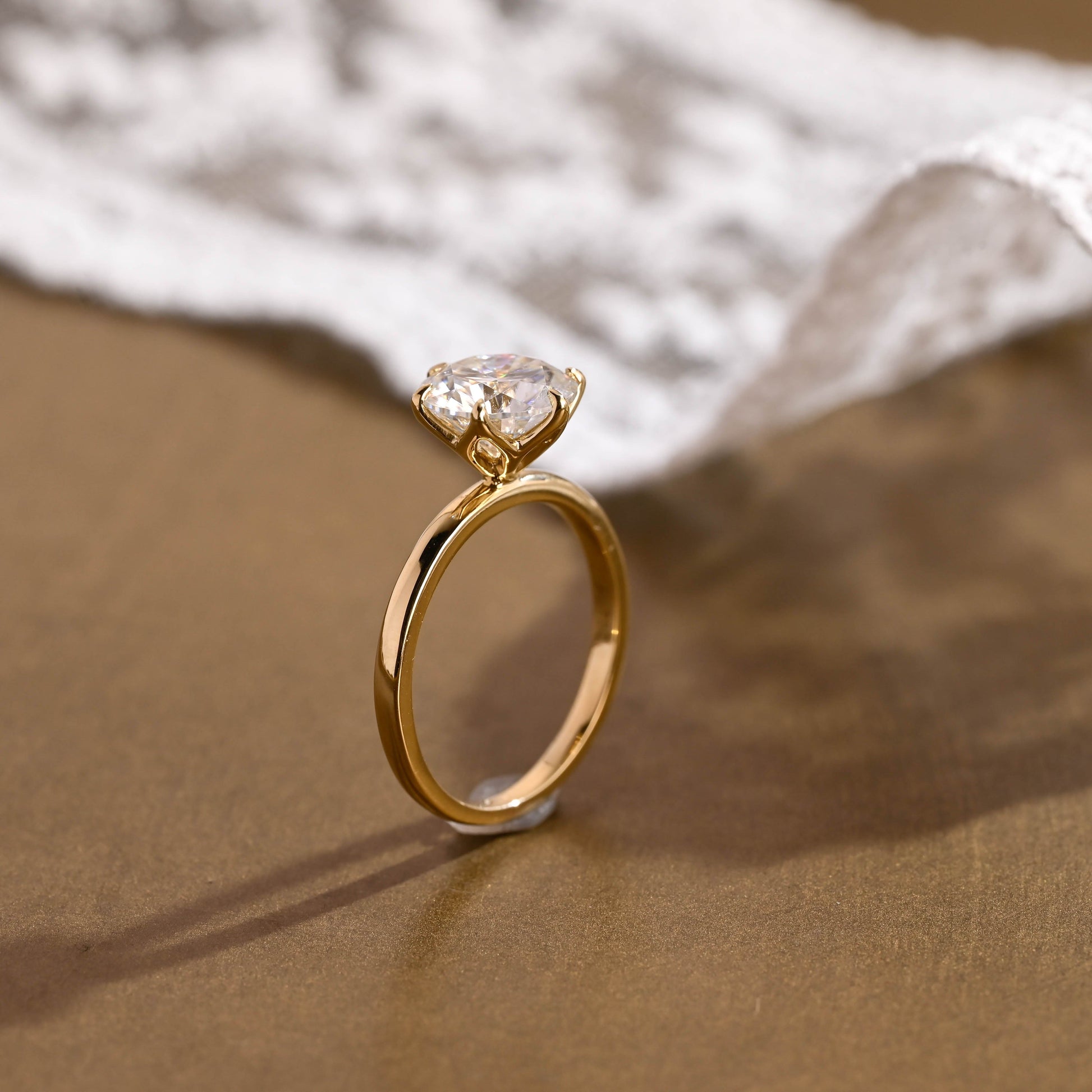 SquareJewelry round cut moissanite engagement ring Solitaire Tulip Round Cut Moissanite Engagement Ring