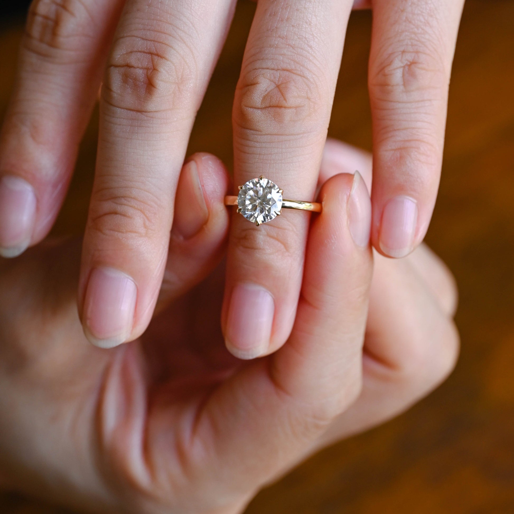 SquareJewelry round cut moissanite engagement ring Solitaire Tulip Round Cut Moissanite Engagement Ring