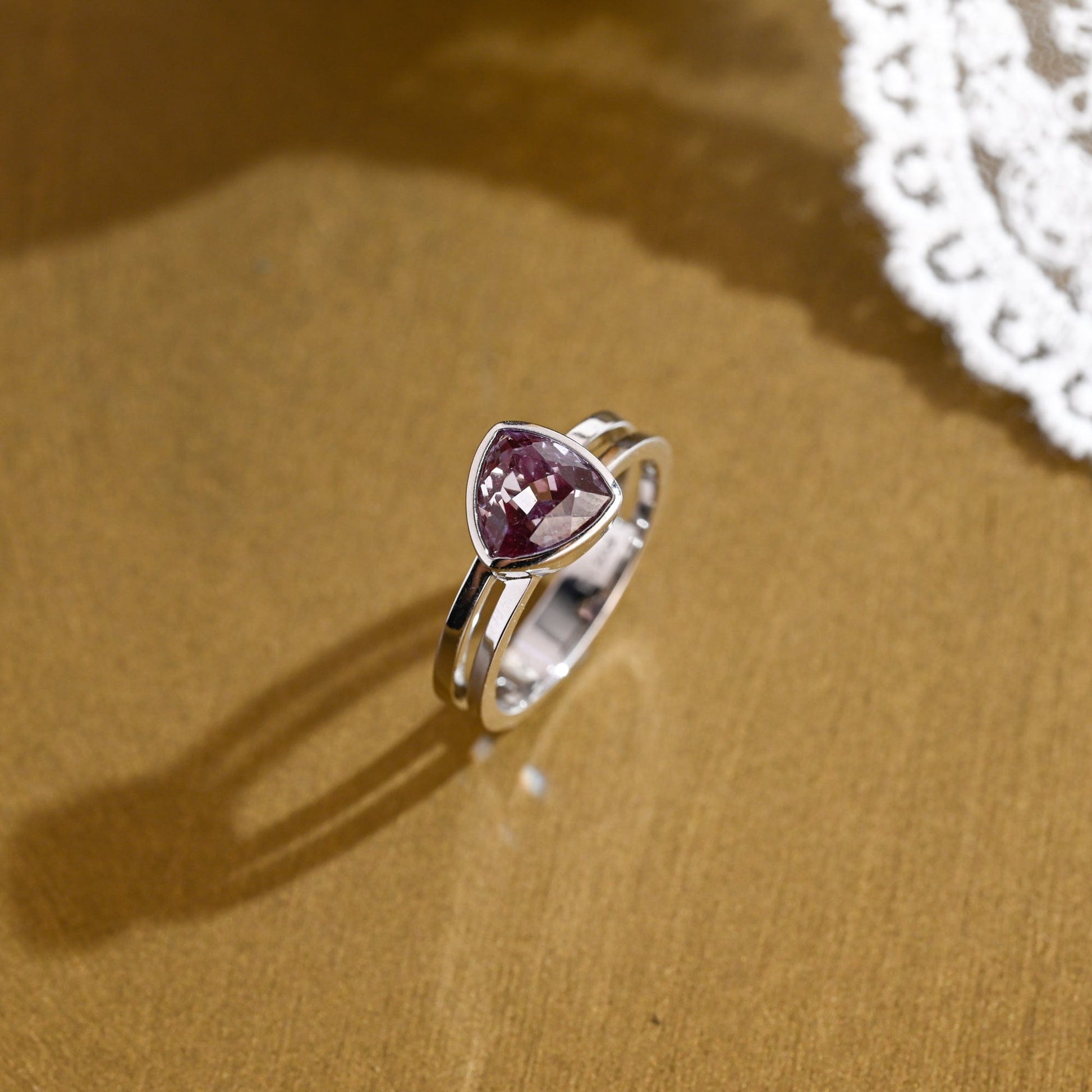 SquareJewelry trillion cut lab grown alexandrite engagement ring Solid Gold Double Shank Lab Grown Trillion Alexandrite Engagement Ring