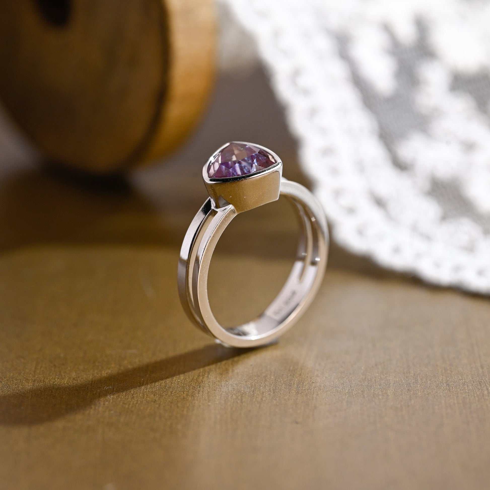SquareJewelry trillion cut lab grown alexandrite engagement ring Solid Gold Double Shank Lab Grown Trillion Alexandrite Engagement Ring