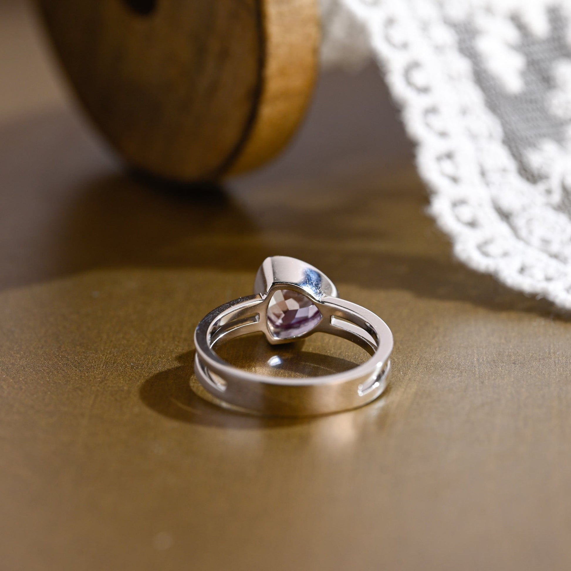 SquareJewelry trillion cut lab grown alexandrite engagement ring Solid Gold Double Shank Lab Grown Trillion Alexandrite Engagement Ring