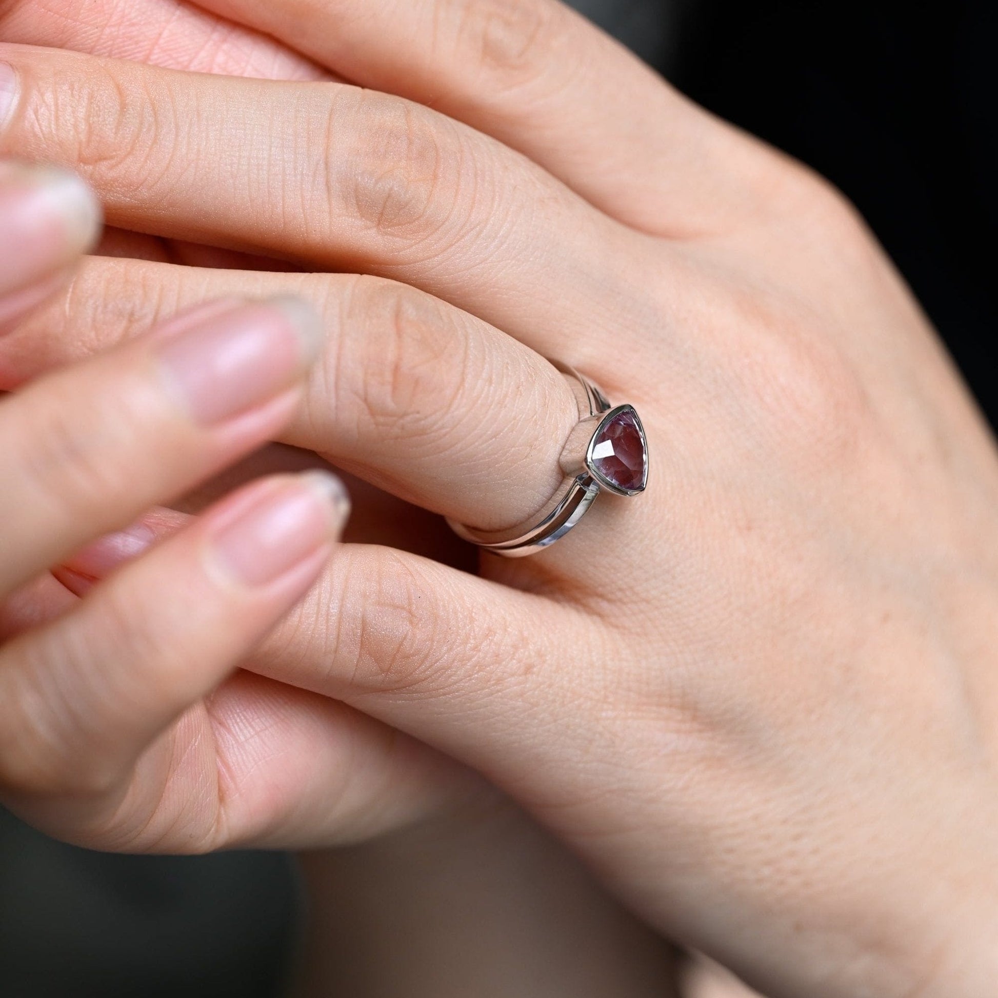 SquareJewelry trillion cut lab grown alexandrite engagement ring Solid Gold Double Shank Lab Grown Trillion Alexandrite Engagement Ring