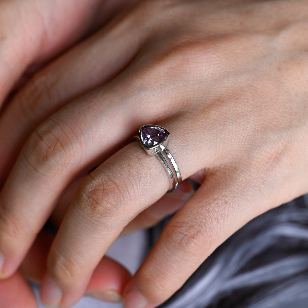 SquareJewelry trillion cut lab grown alexandrite engagement ring Solid Gold Double Shank Lab Grown Trillion Alexandrite Engagement Ring