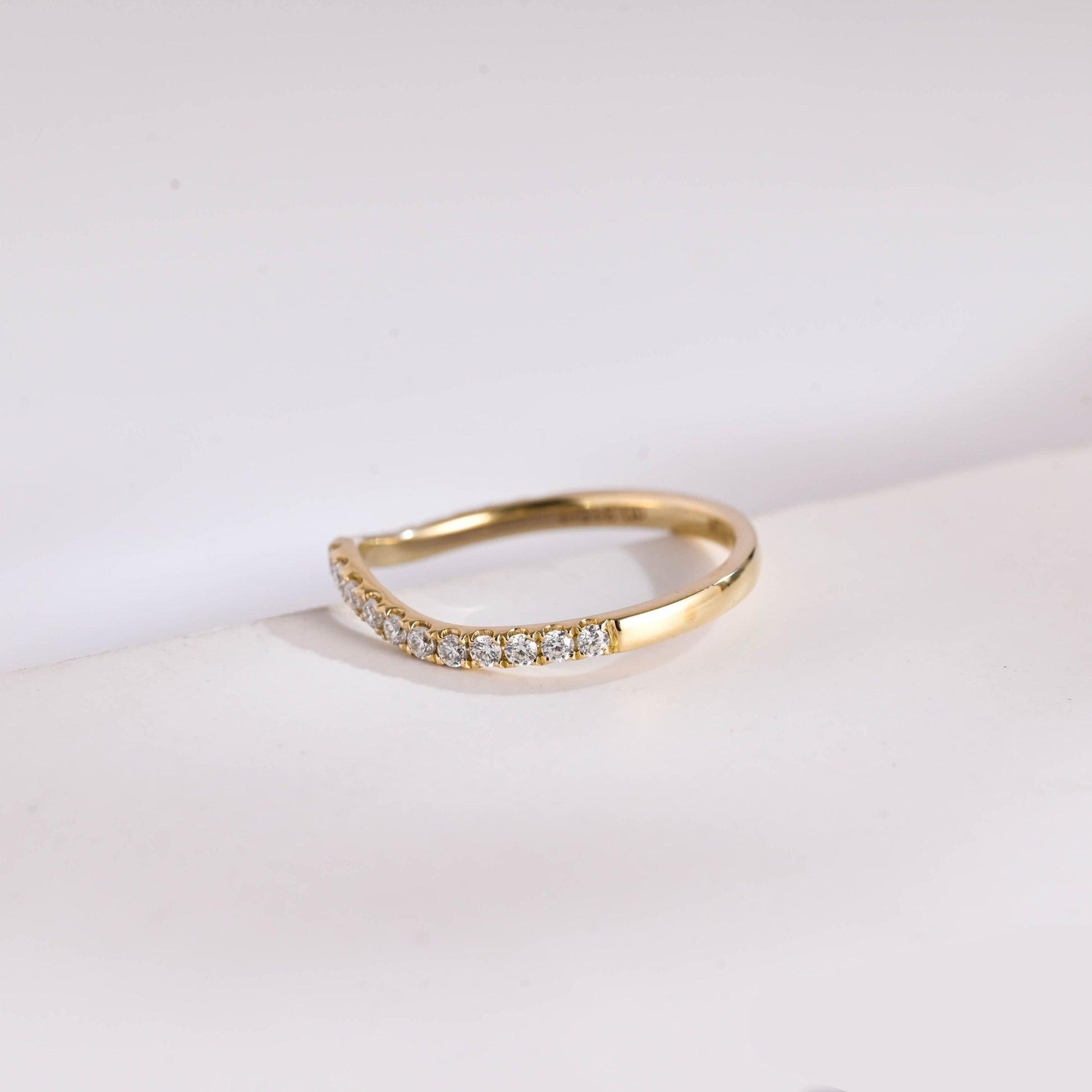 SquareJewelry women's wedding ring Curved Half Eternity Round Cut Moissanite Wedding Band