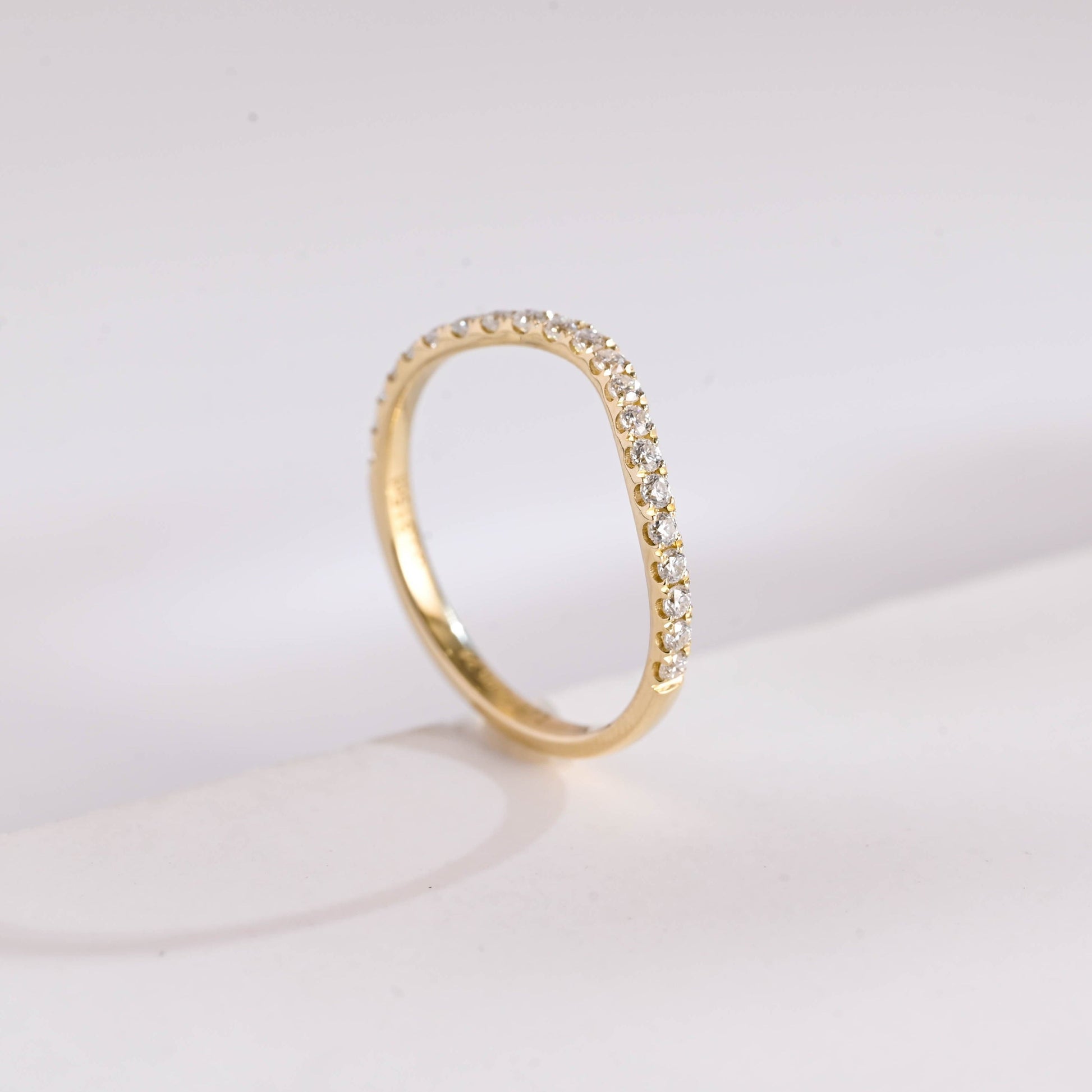 SquareJewelry women's wedding ring Curved Half Eternity Round Cut Moissanite Wedding Band