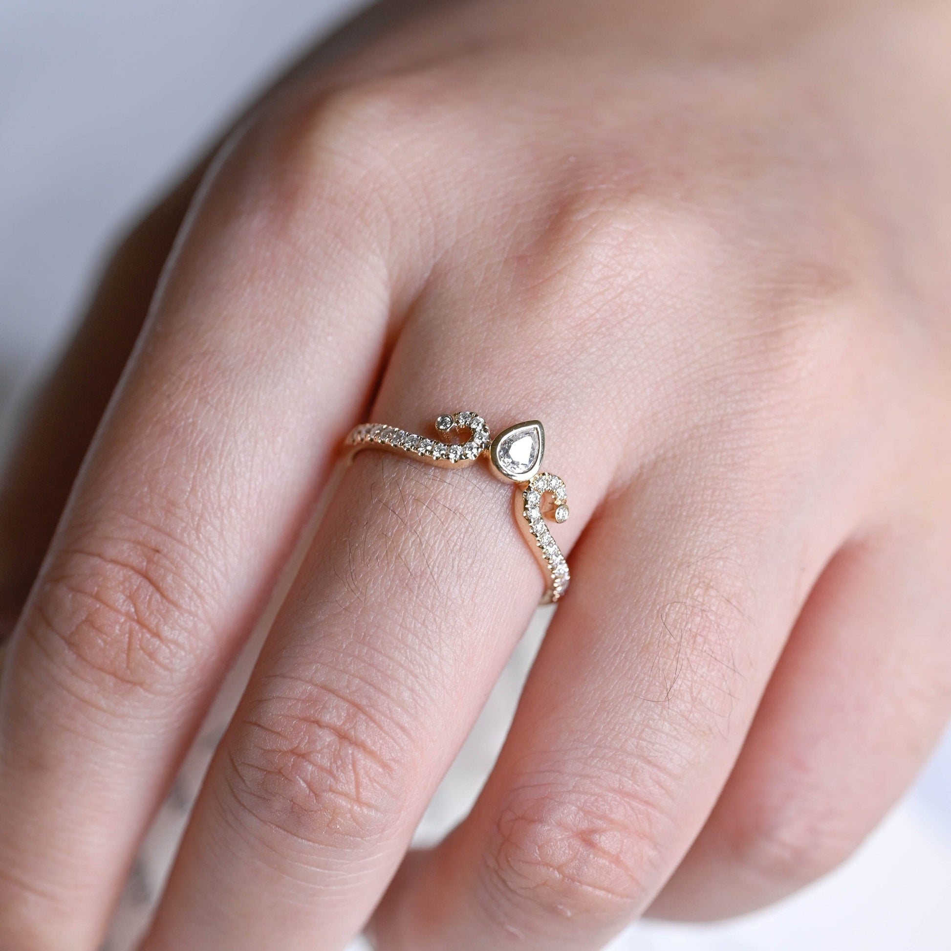 SquareJewelry women's wedding ring Filigree Pavé Wedding Curved Pear Moissanite Band