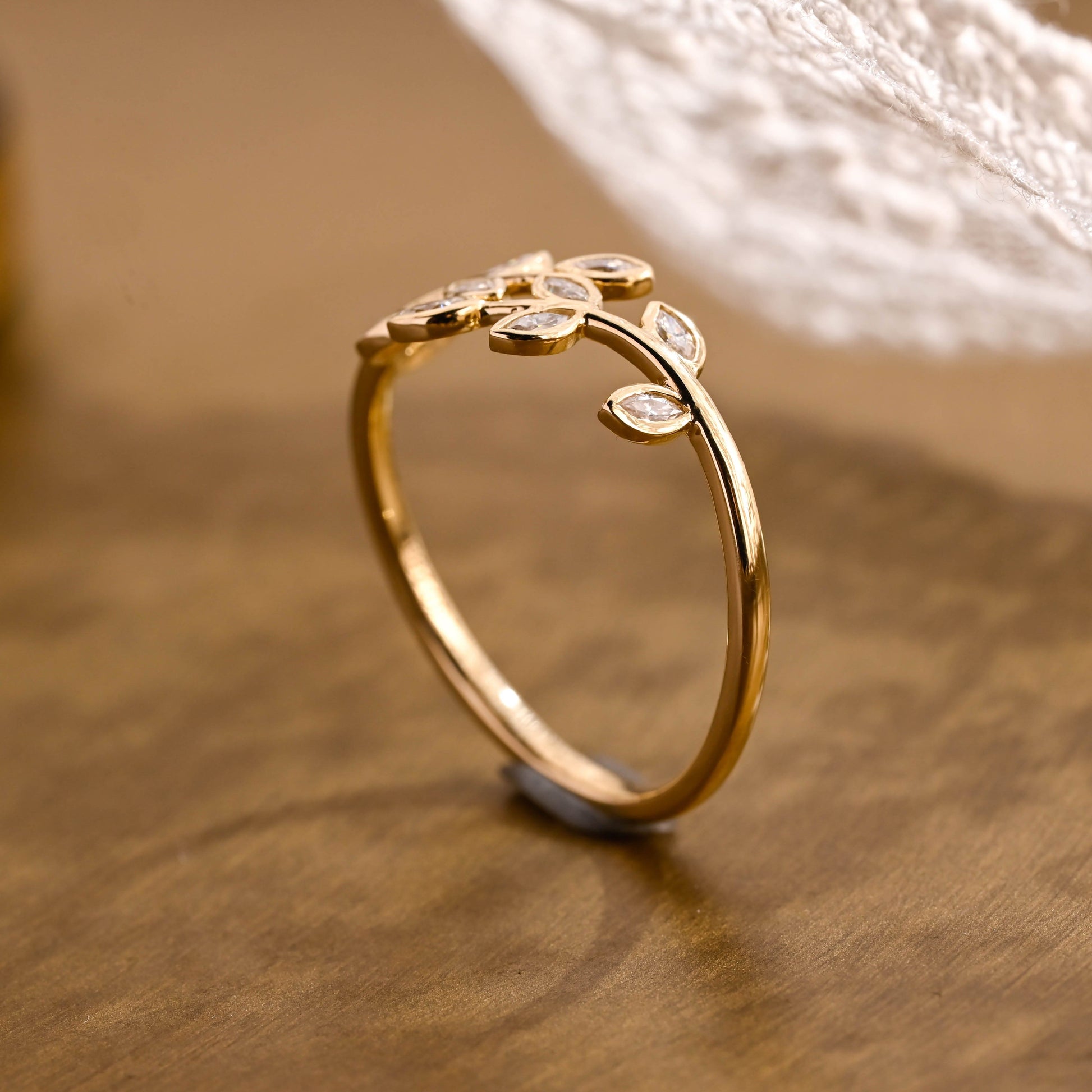 SquareJewelry women's wedding ring Nature Inspired Leaf Marquise Moissanite Band