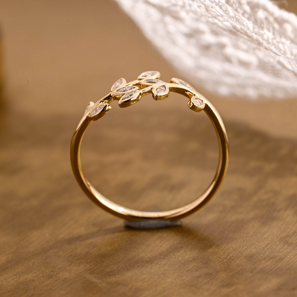 SquareJewelry women's wedding ring Nature Inspired Leaf Marquise Moissanite Band