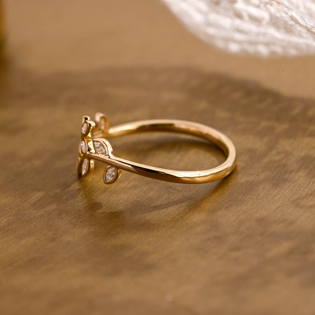 SquareJewelry women's wedding ring Nature Inspired Leaf Marquise Moissanite Band