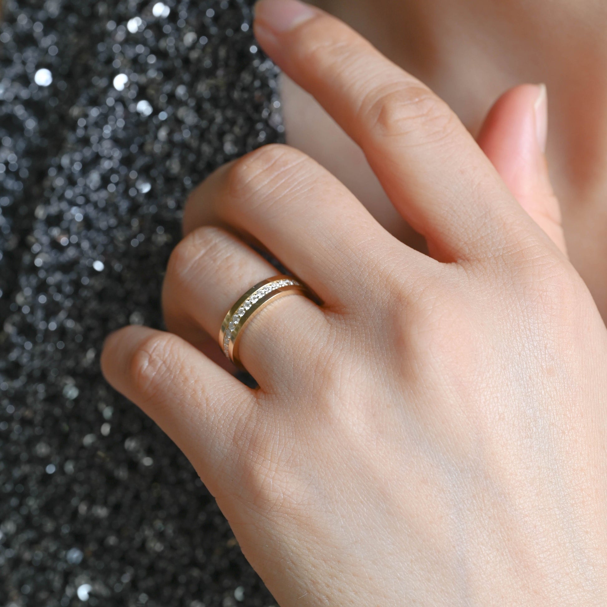 SquareJewelry women's wedding ring Solid Gold 4.5 Width Full Eternity Round Cut Moissanite Wedding Band