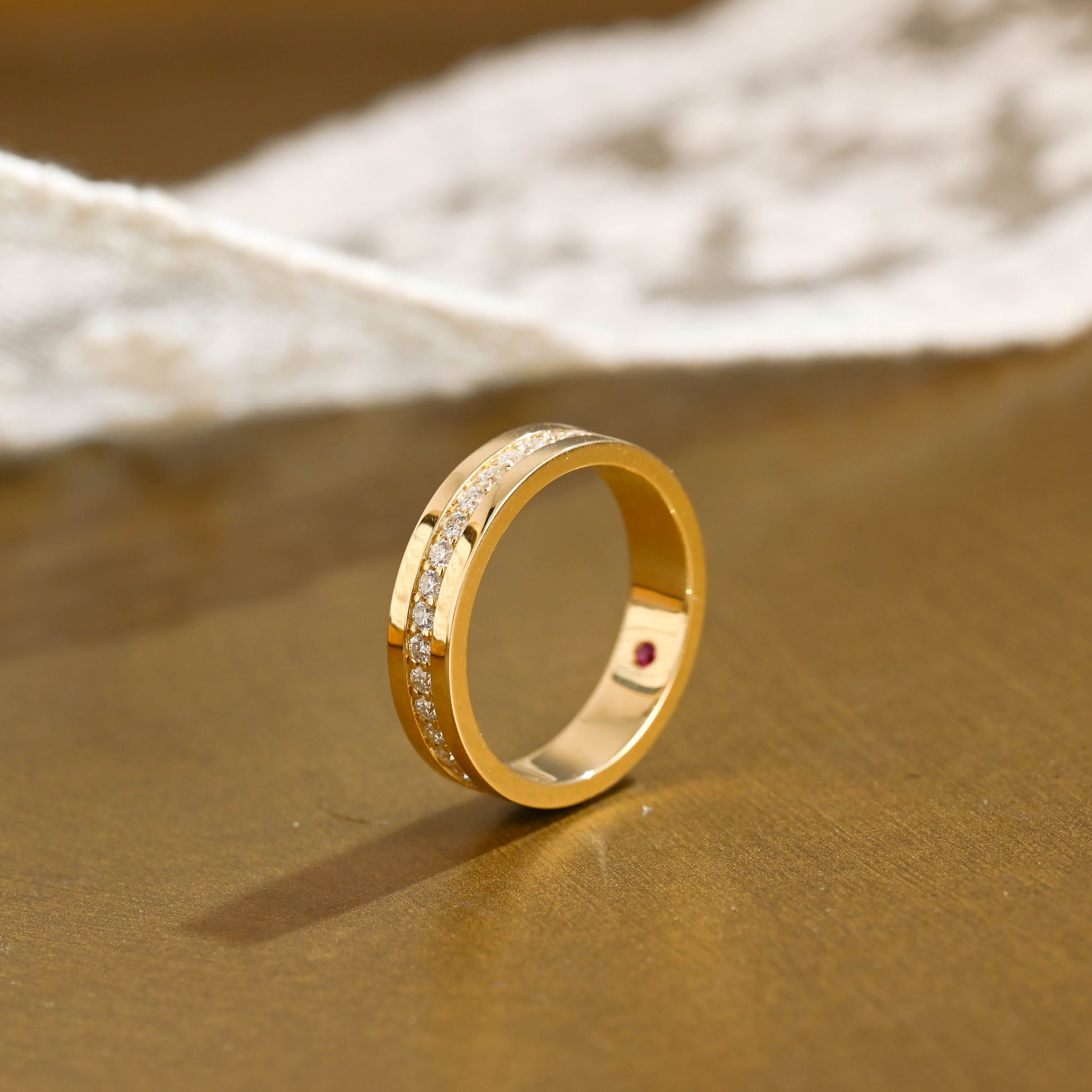SquareJewelry women's wedding ring Solid Gold 4.5 Width Full Eternity Round Cut Moissanite Wedding Band