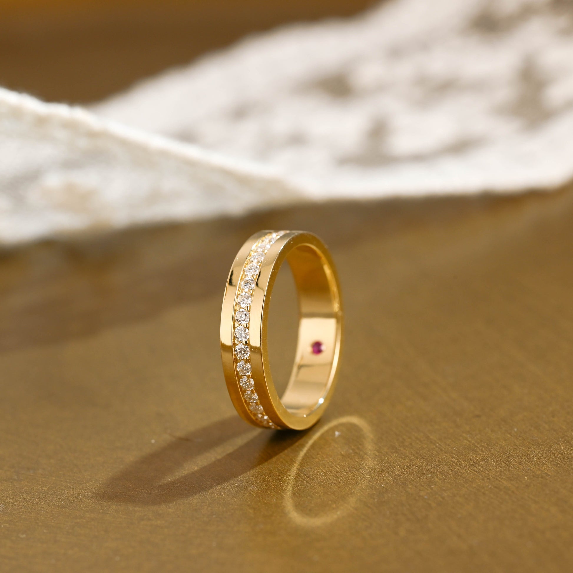 SquareJewelry women's wedding ring Solid Gold 4.5 Width Full Eternity Round Cut Moissanite Wedding Band