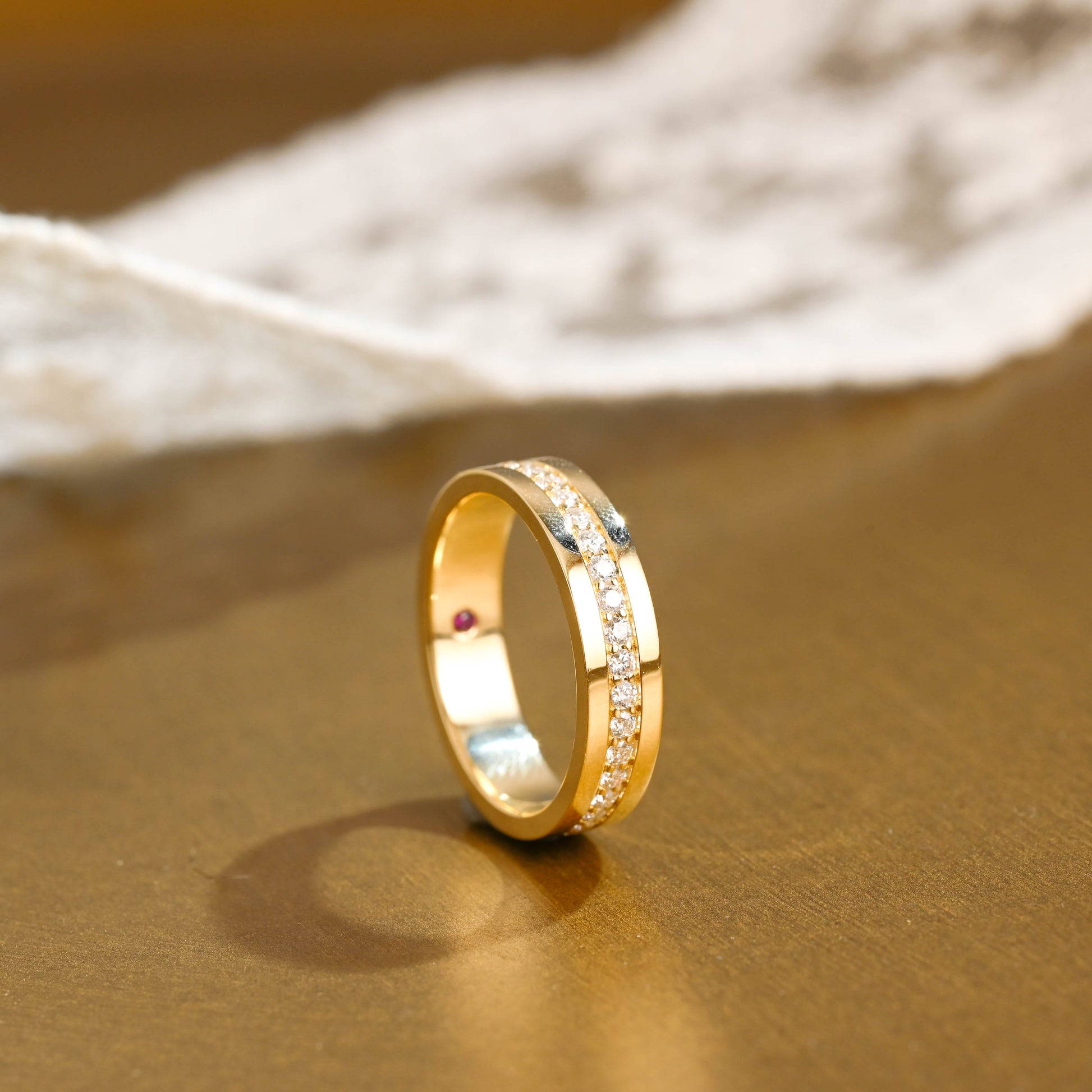 SquareJewelry women's wedding ring Solid Gold 4.5 Width Full Eternity Round Cut Moissanite Wedding Band
