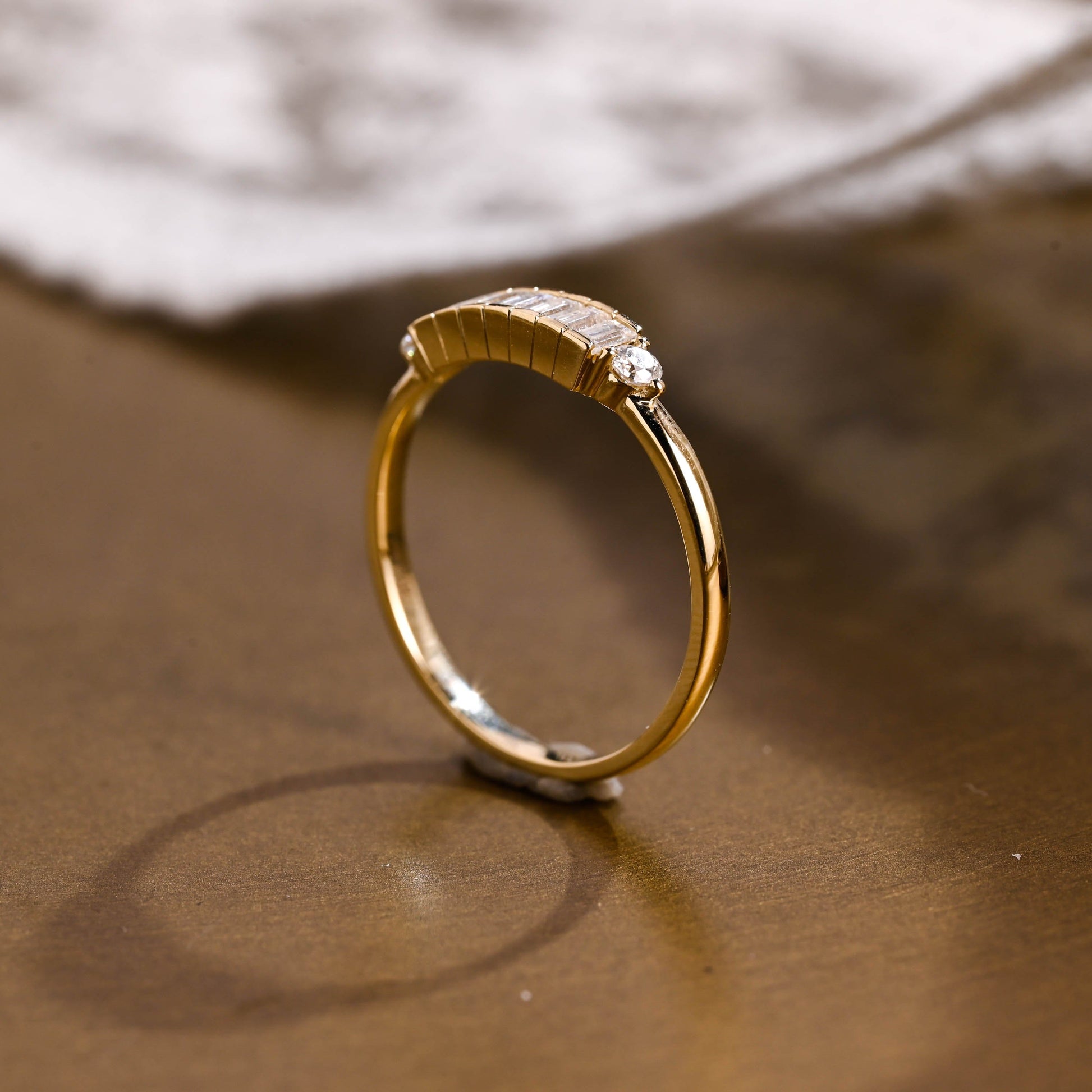 SquareJewelry women's wedding ring Solid Gold Baguette & Round Moissanite Wedding Band