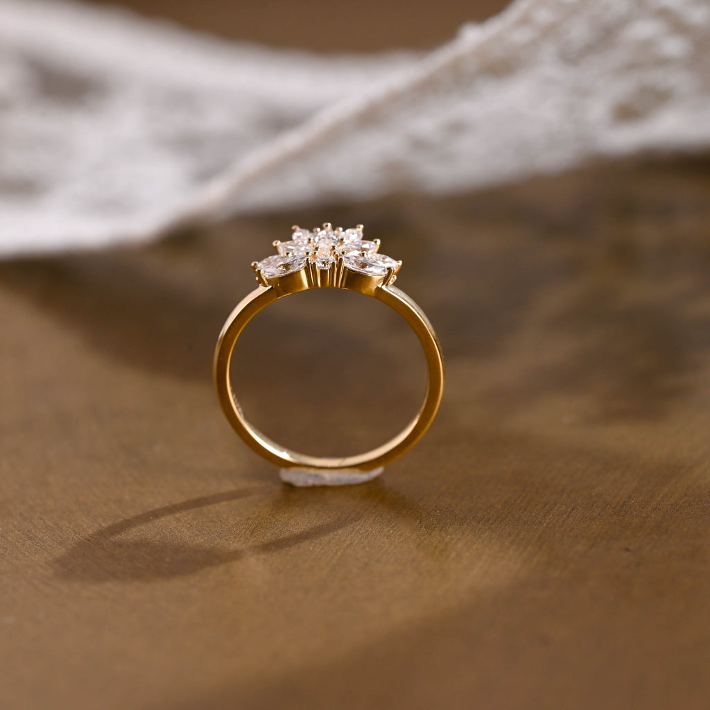 SquareJewelry women's wedding ring Solid Gold Cluster Maruiqse & Round Moissanite Wedding Band