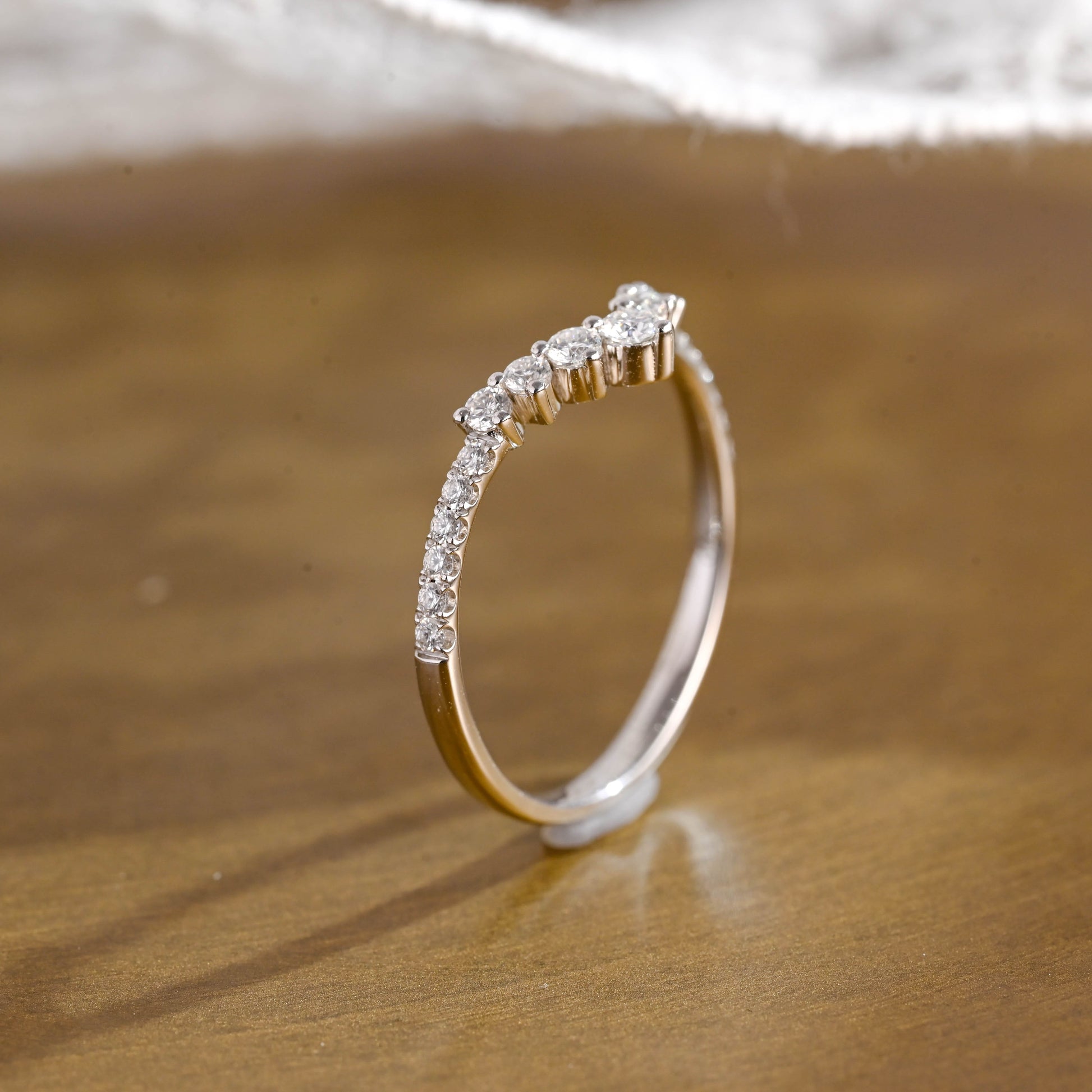 SquareJewelry women's wedding ring Solid Gold Curved Round Cut Moissanite Wedding Band