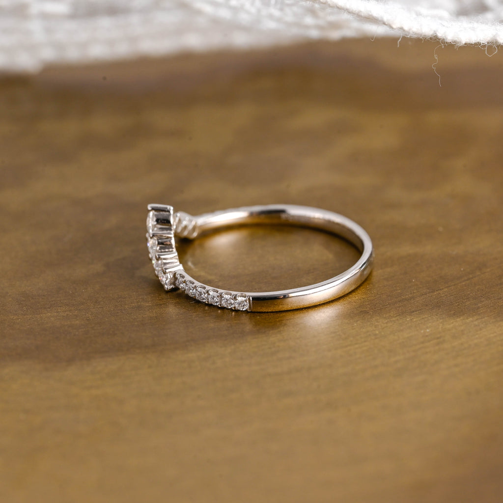 SquareJewelry women's wedding ring Solid Gold Curved Round Cut Moissanite Wedding Band