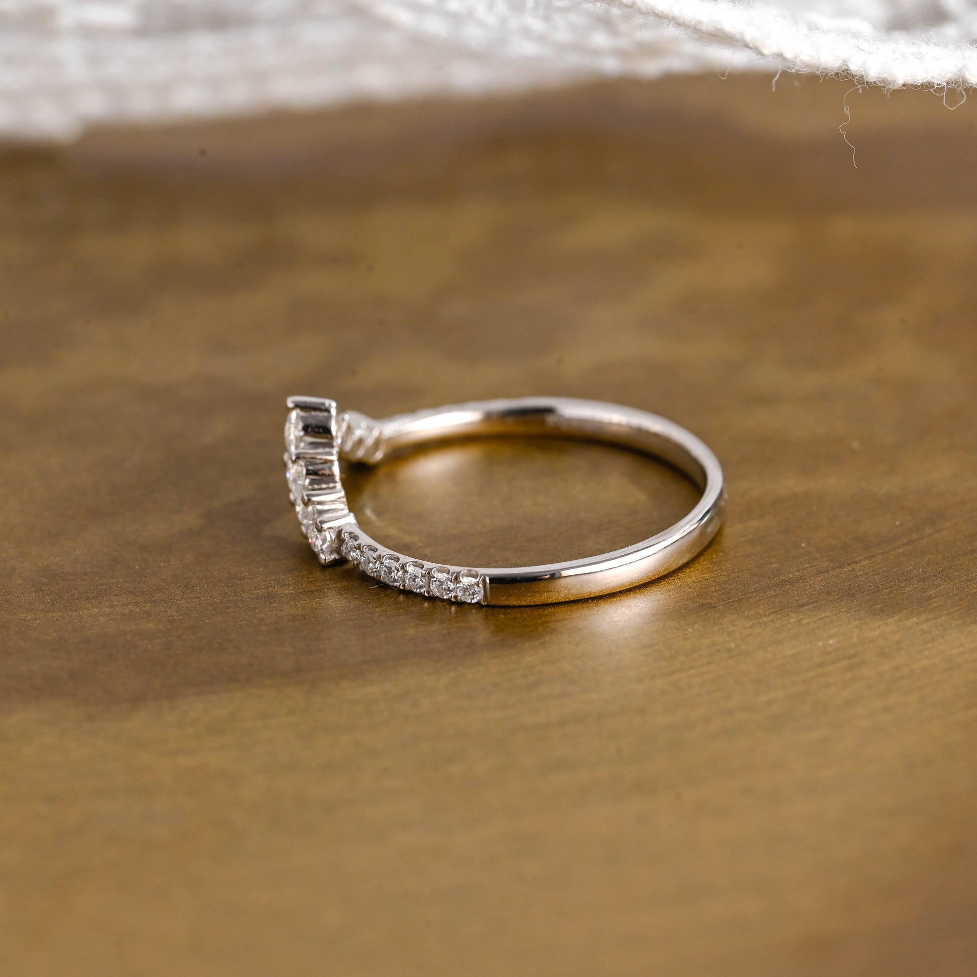 SquareJewelry women's wedding ring Solid Gold Curved Round Cut Moissanite Wedding Band