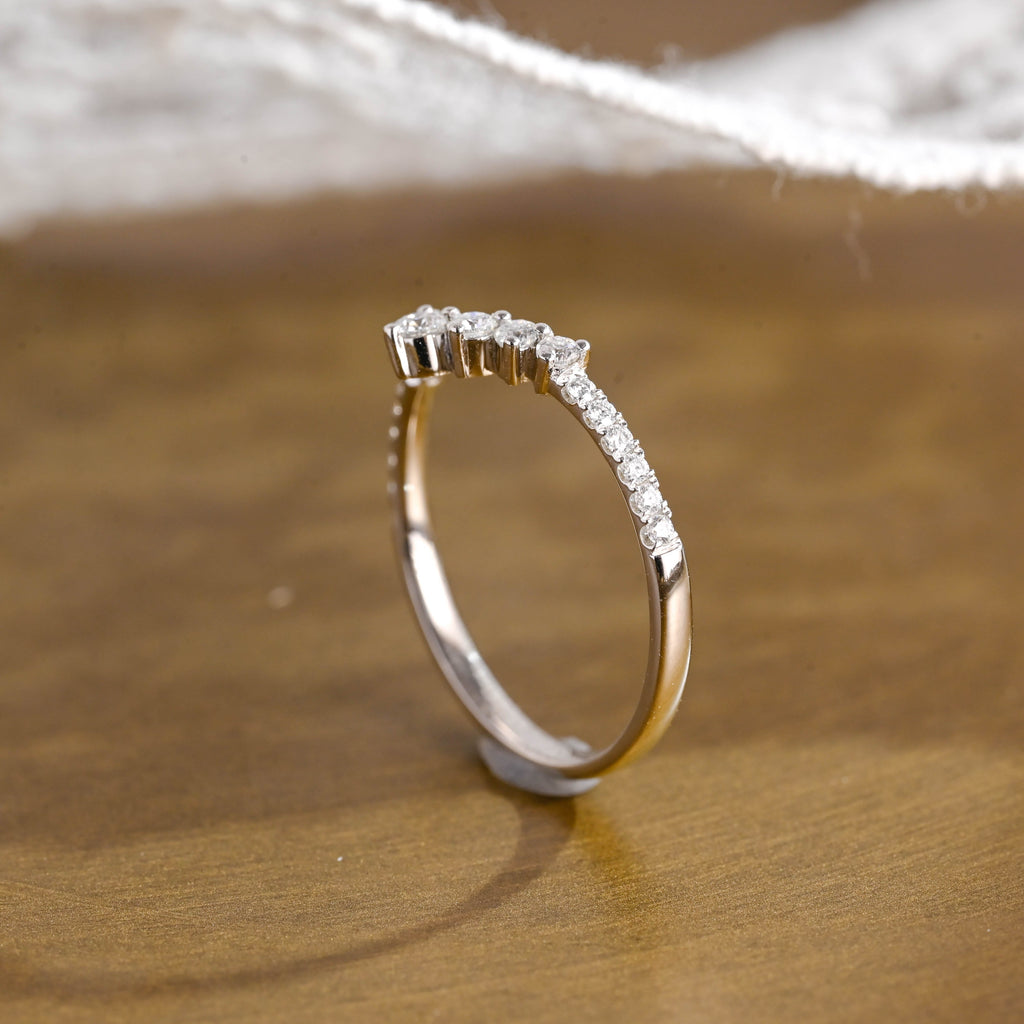 SquareJewelry women's wedding ring Solid Gold Curved Round Cut Moissanite Wedding Band
