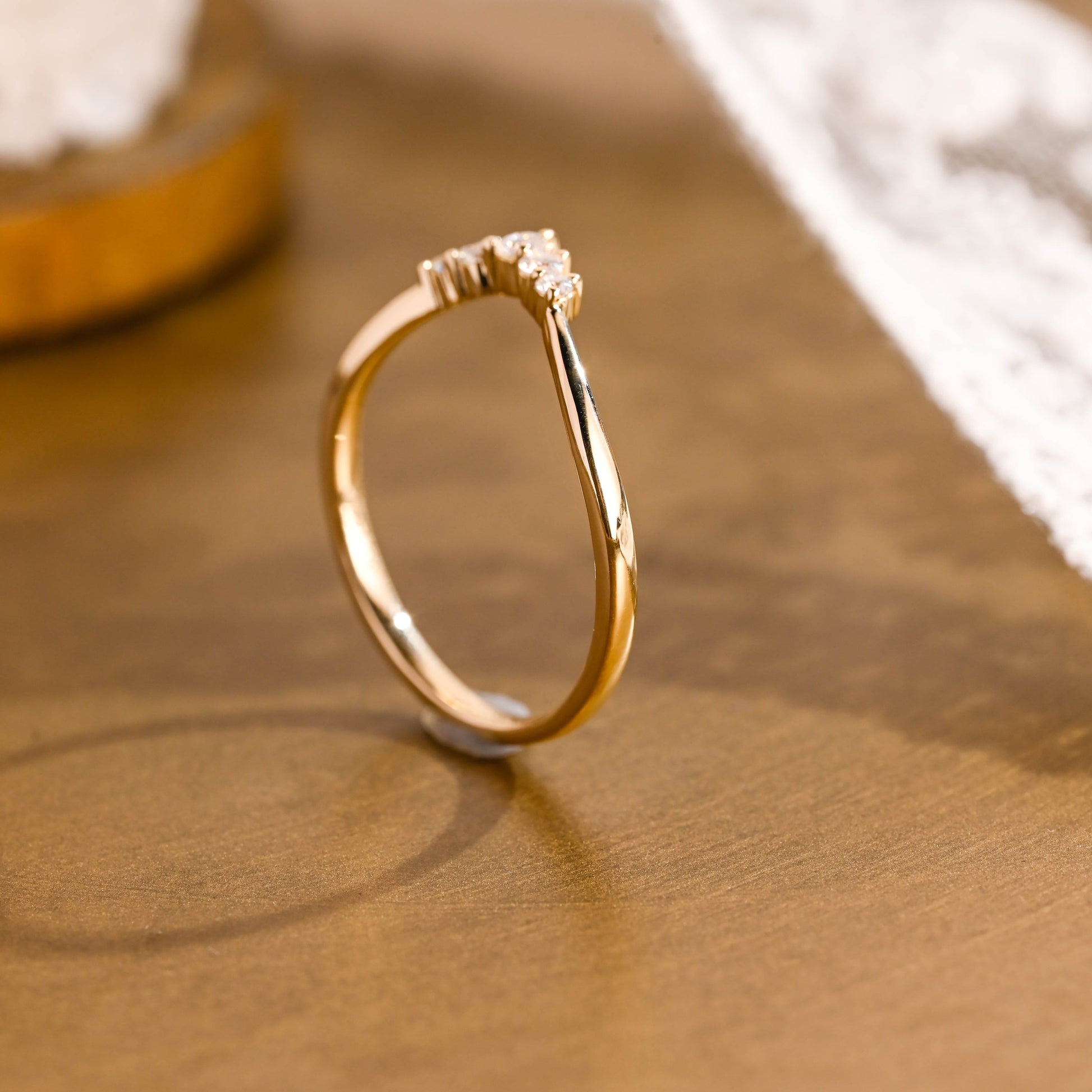 SquareJewelry women's wedding ring Solid Gold Dainty Curved Moissanite Wedding Band