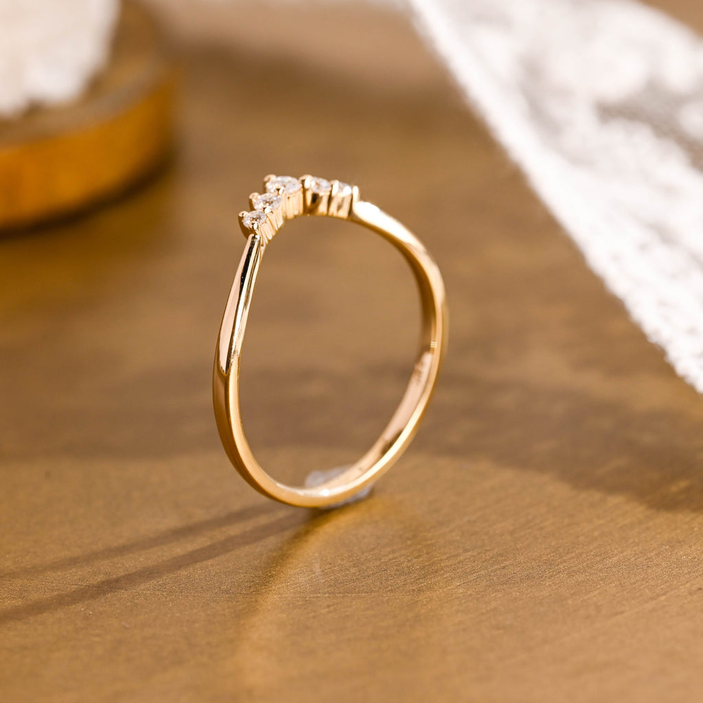 SquareJewelry women's wedding ring Solid Gold Dainty Curved Moissanite Wedding Band