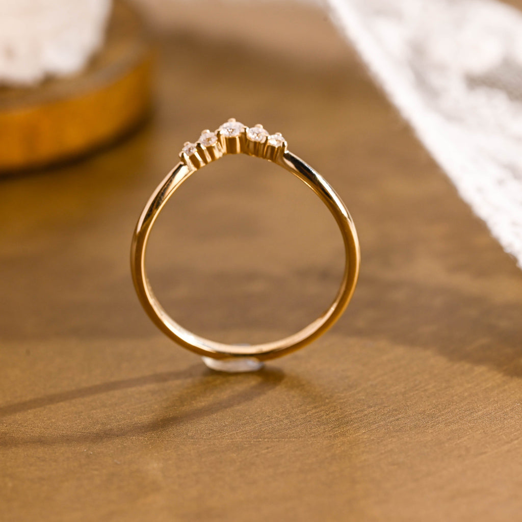 SquareJewelry women's wedding ring Solid Gold Dainty Curved Moissanite Wedding Band