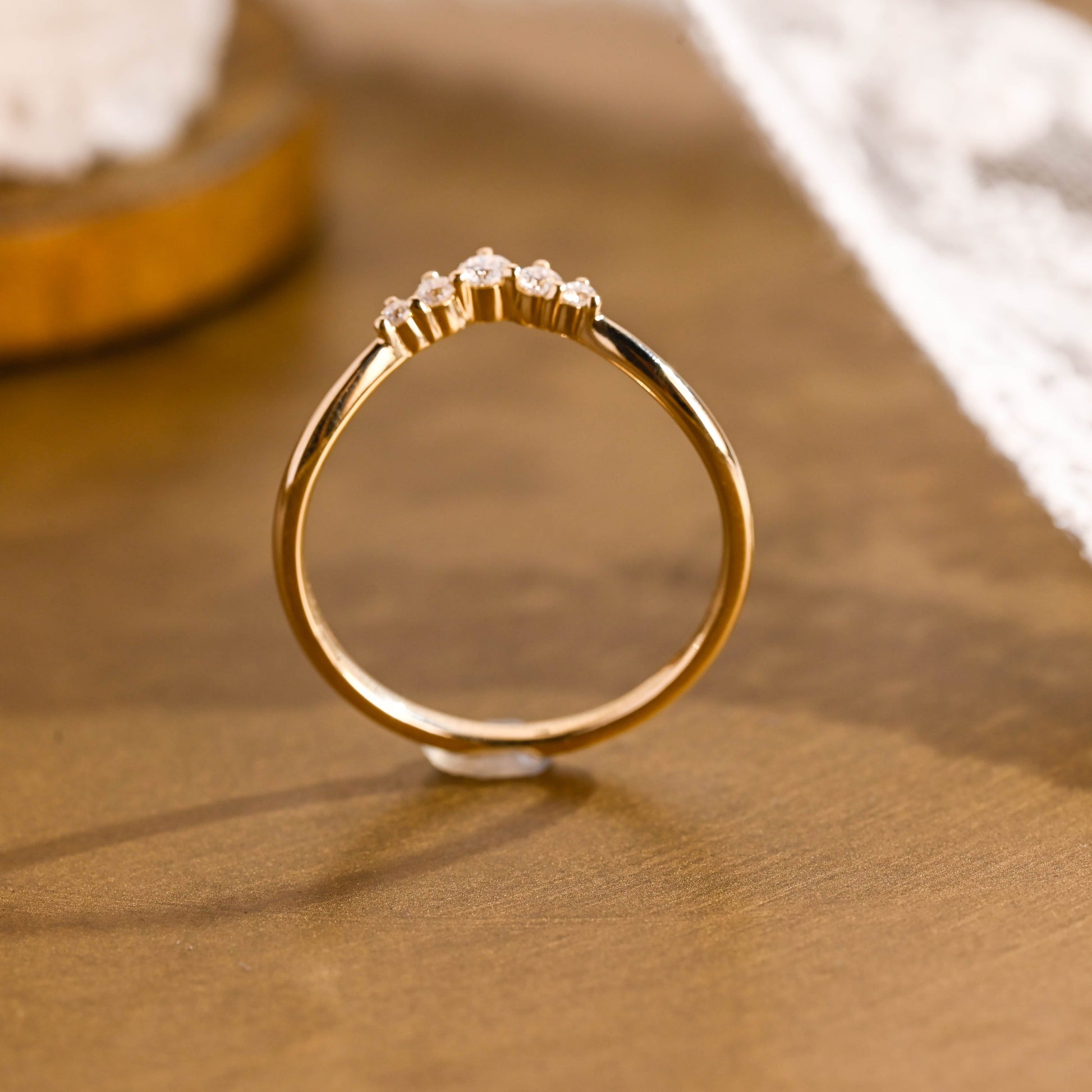 SquareJewelry women's wedding ring Solid Gold Dainty Curved Moissanite Wedding Band