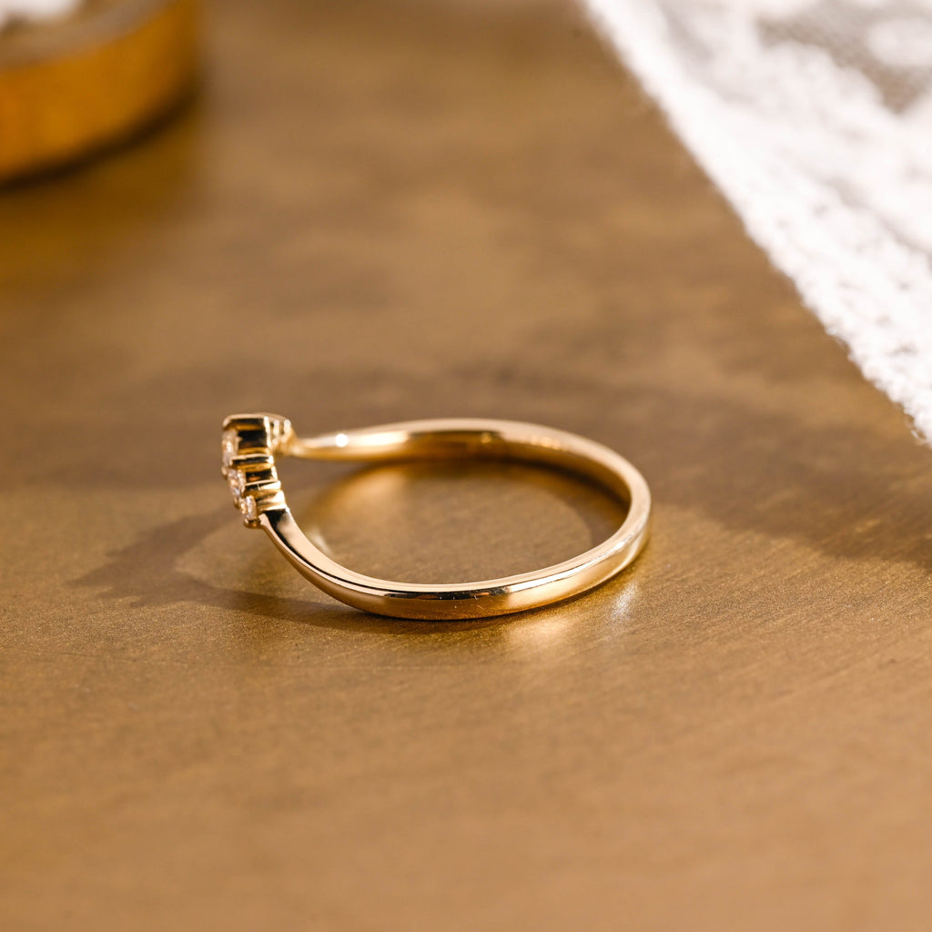 SquareJewelry women's wedding ring Solid Gold Dainty Curved Moissanite Wedding Band