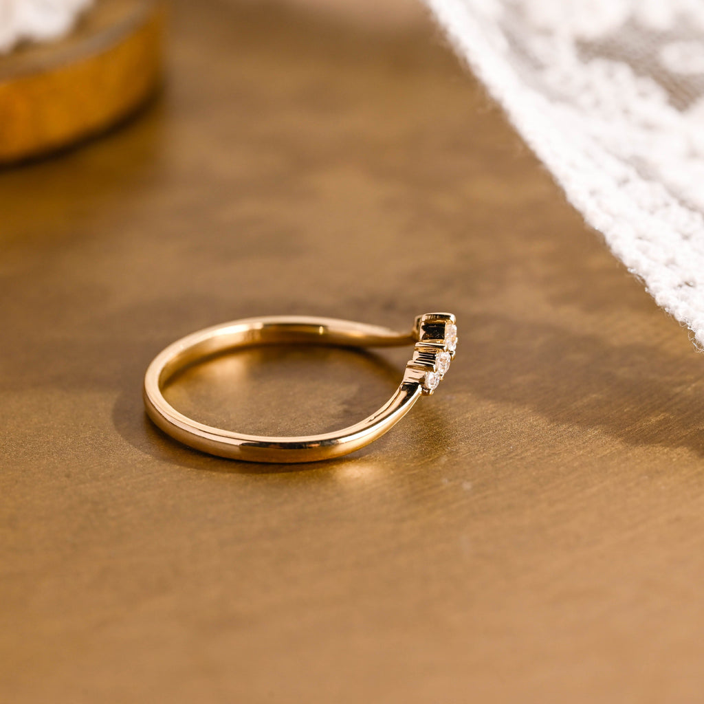 SquareJewelry women's wedding ring Solid Gold Dainty Curved Moissanite Wedding Band