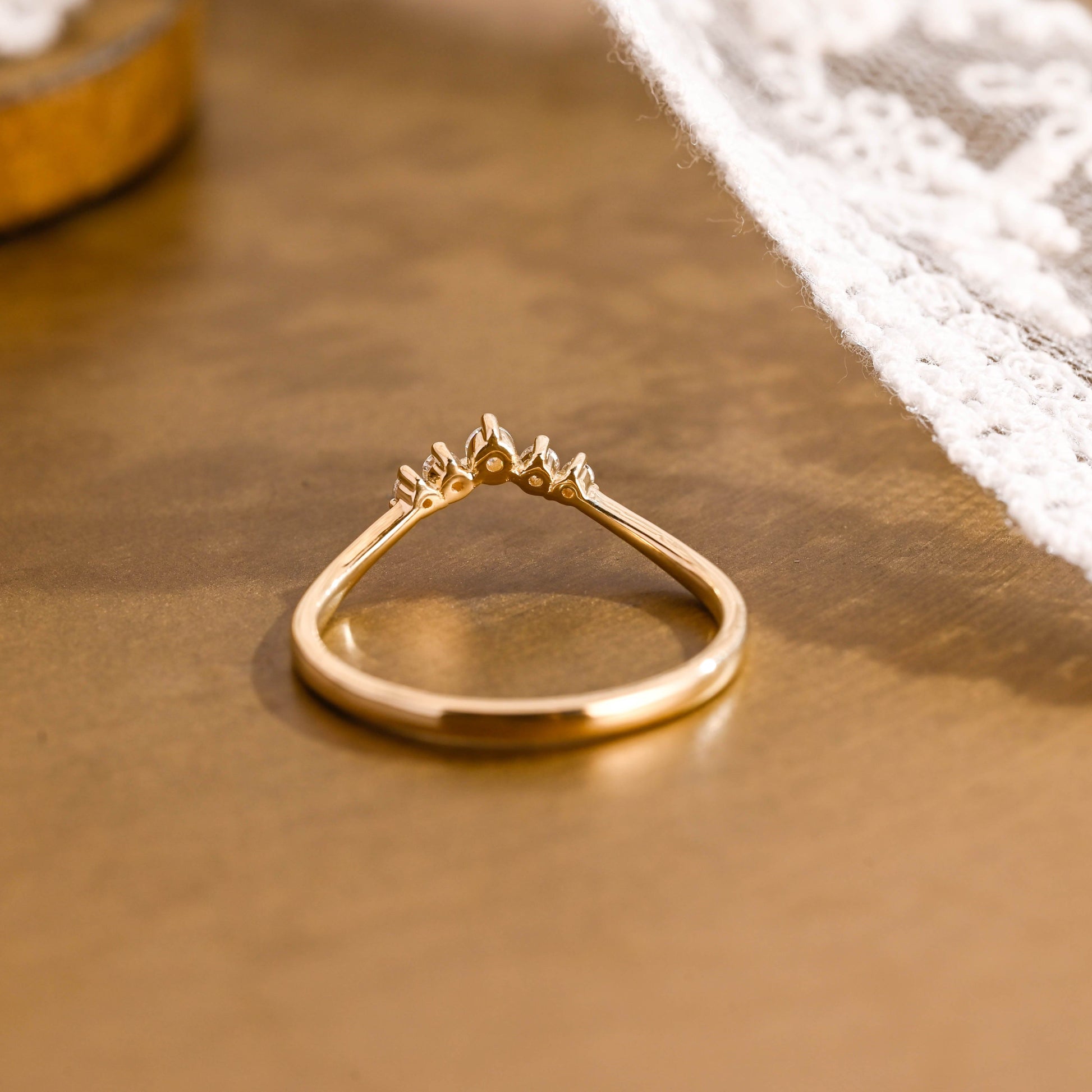 SquareJewelry women's wedding ring Solid Gold Dainty Curved Moissanite Wedding Band