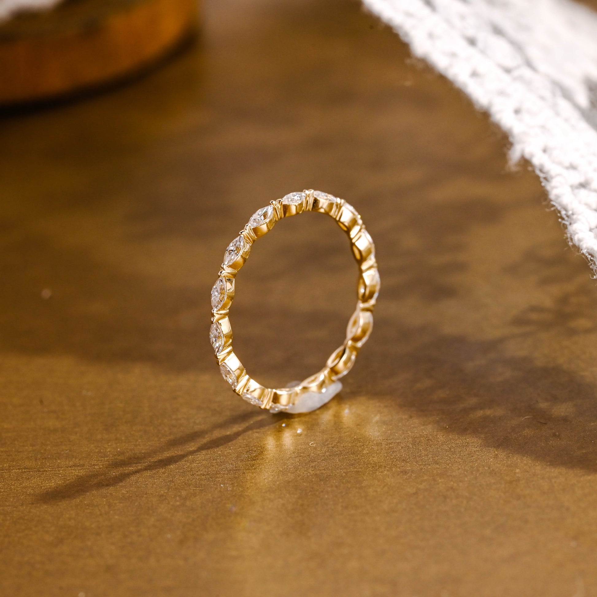SquareJewelry women's wedding ring Solid Gold Eternity Marquise Cut Moissanite Wedding Band