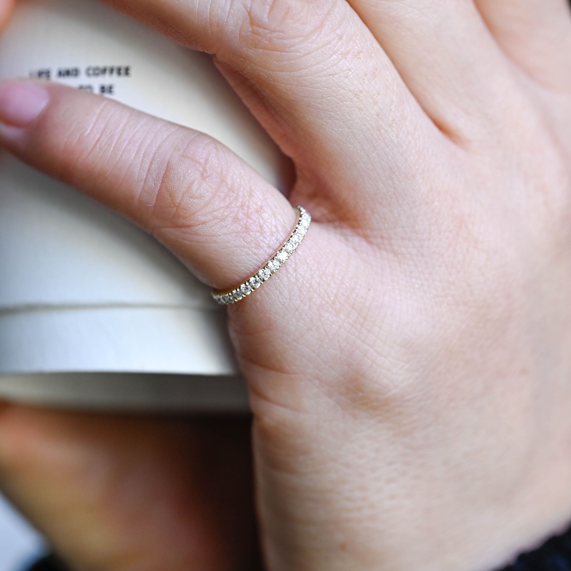 SquareJewelry women's wedding ring Solid Gold Full Eternity Round Cut Moissanite Wedding Band